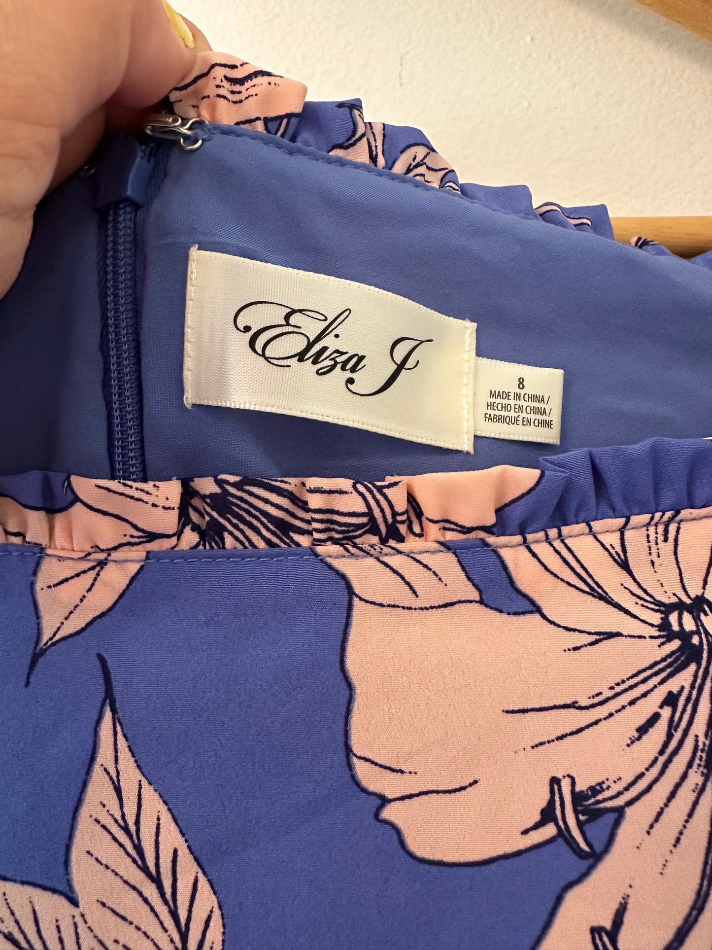 NWT Eliza J Floral Blue and Pink Midi Dress - Size 8