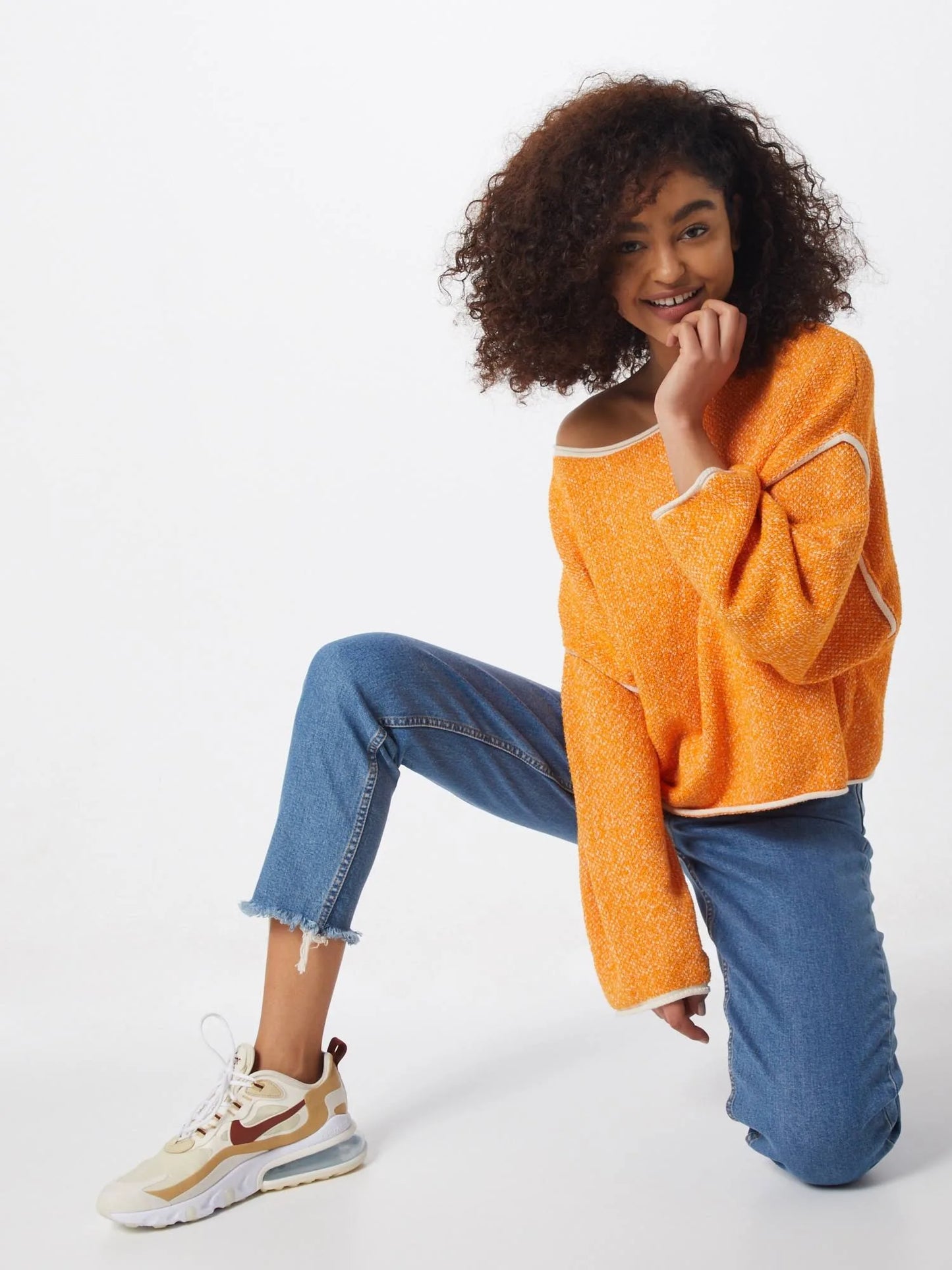 Free People Bardot Orange Oversized Sweater | Size XS