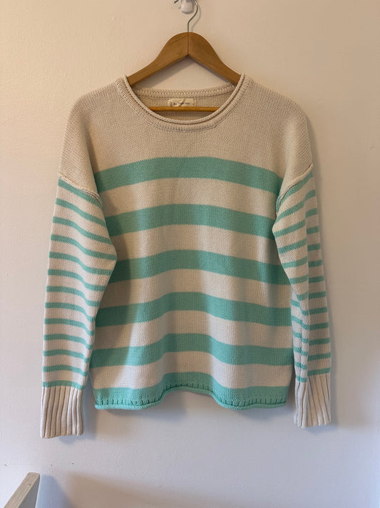 By Together Striped Cream and Green Women's Sweater Size Small