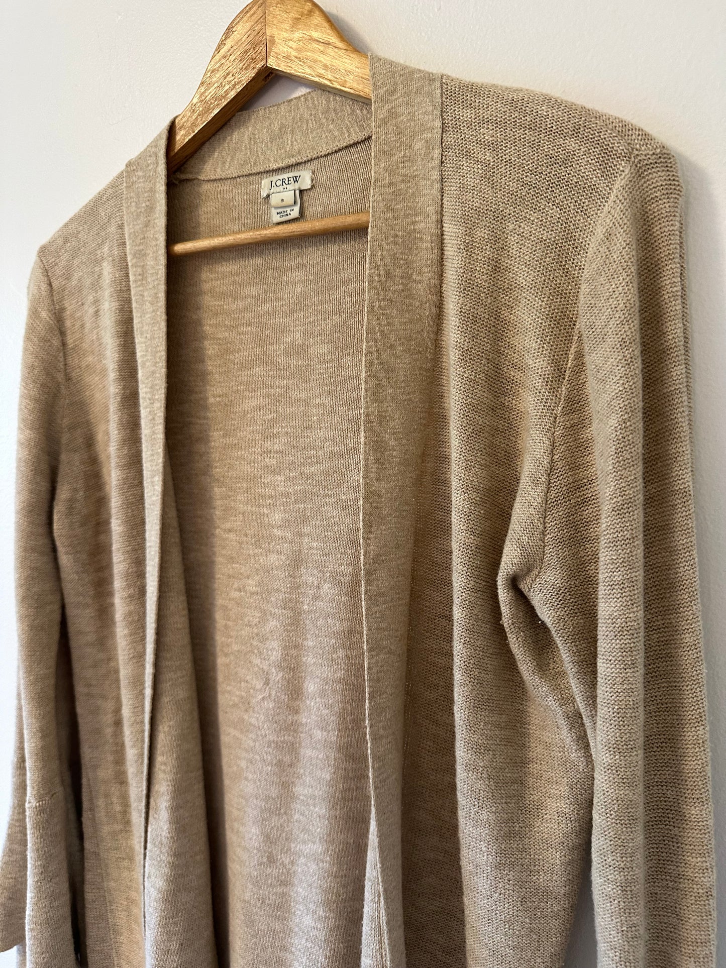 J. Crew Tiered Ruffle Sleeve Tan Open Cardigan Sweater | Size Small