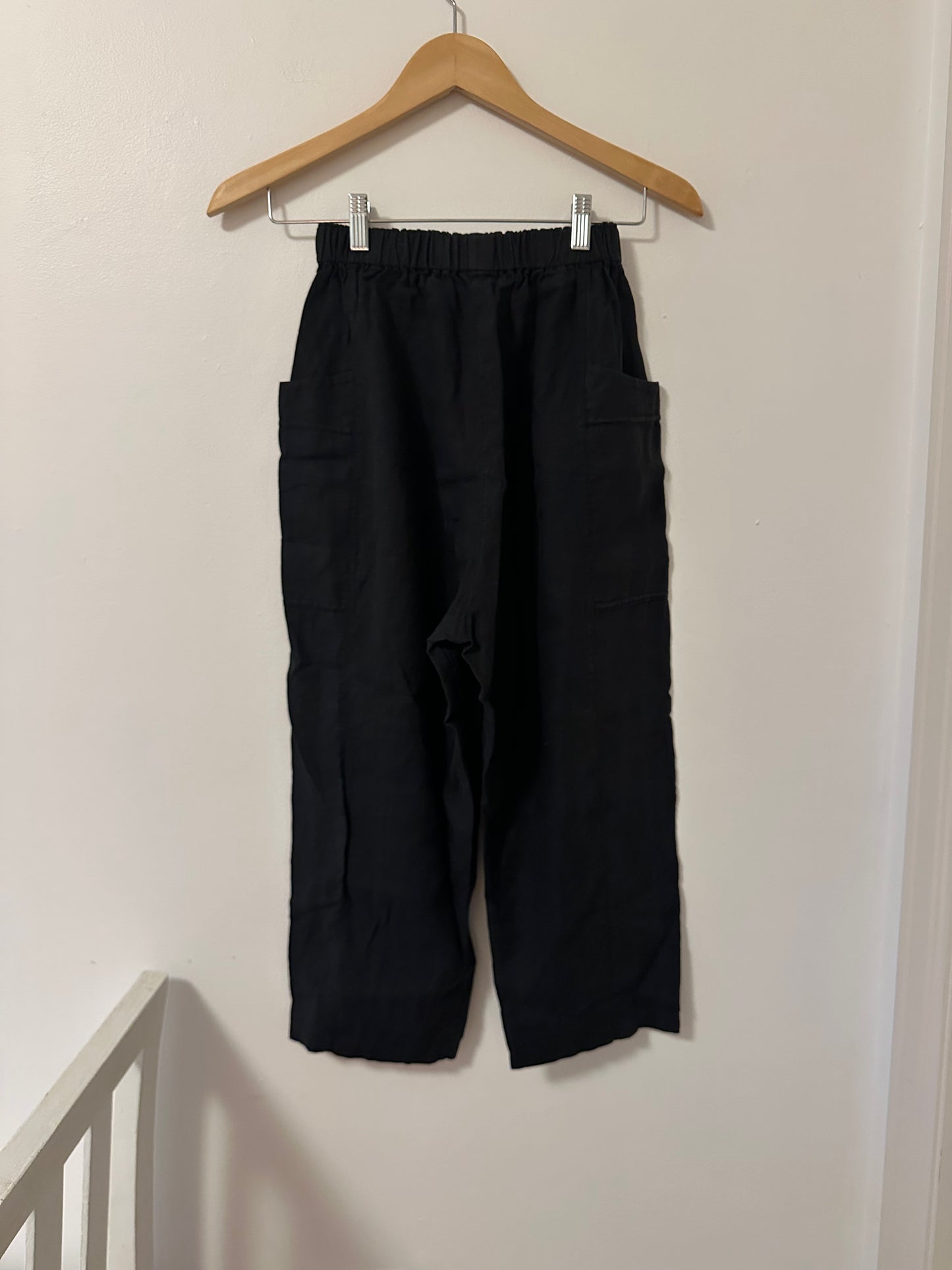 Marty Jean Black Cropped Linen “Uniform” Pants - Size XS