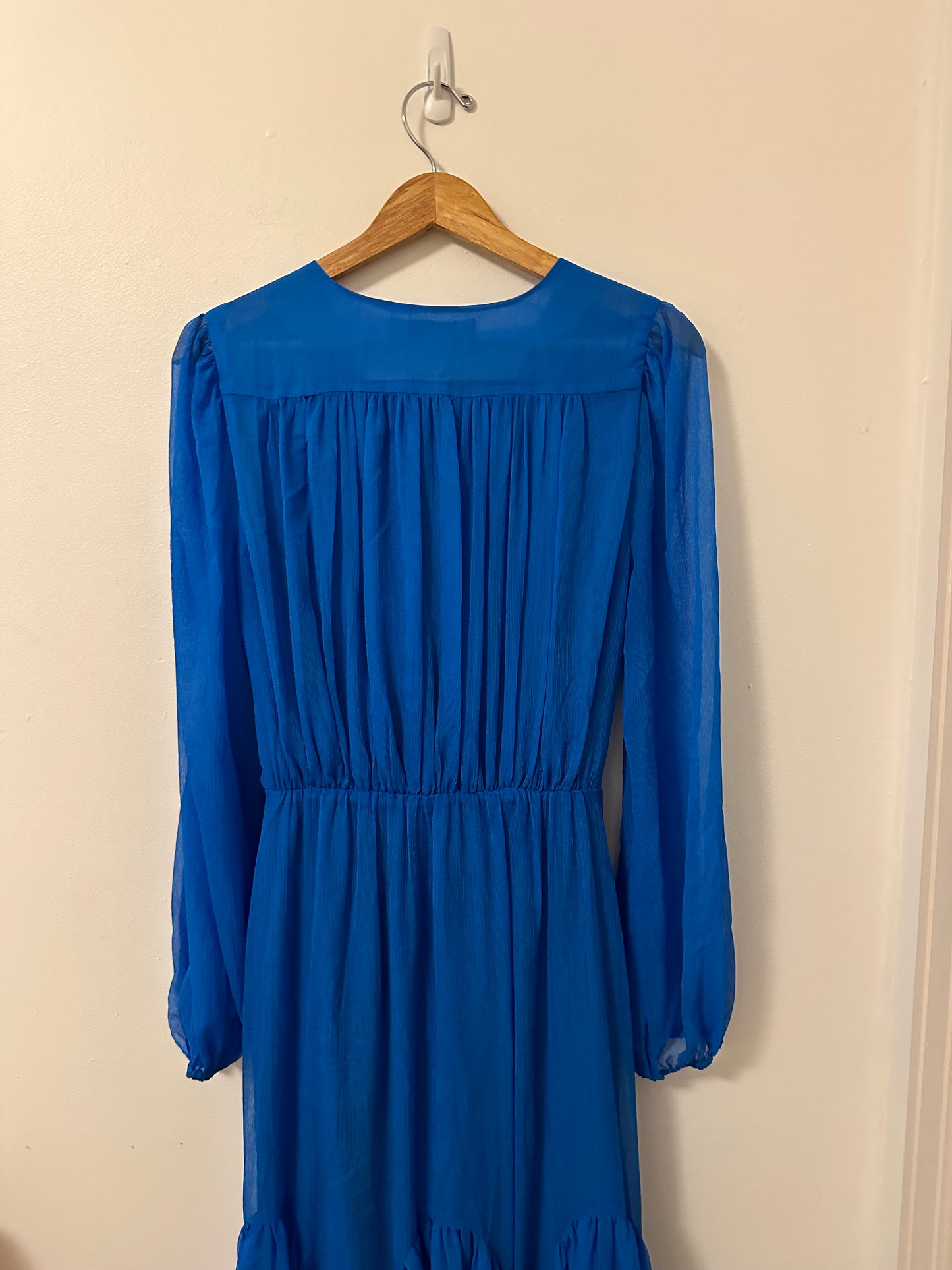 Elliatt Sylliott High Low Ruffle Chiffon Dress in Blue | Size Medium