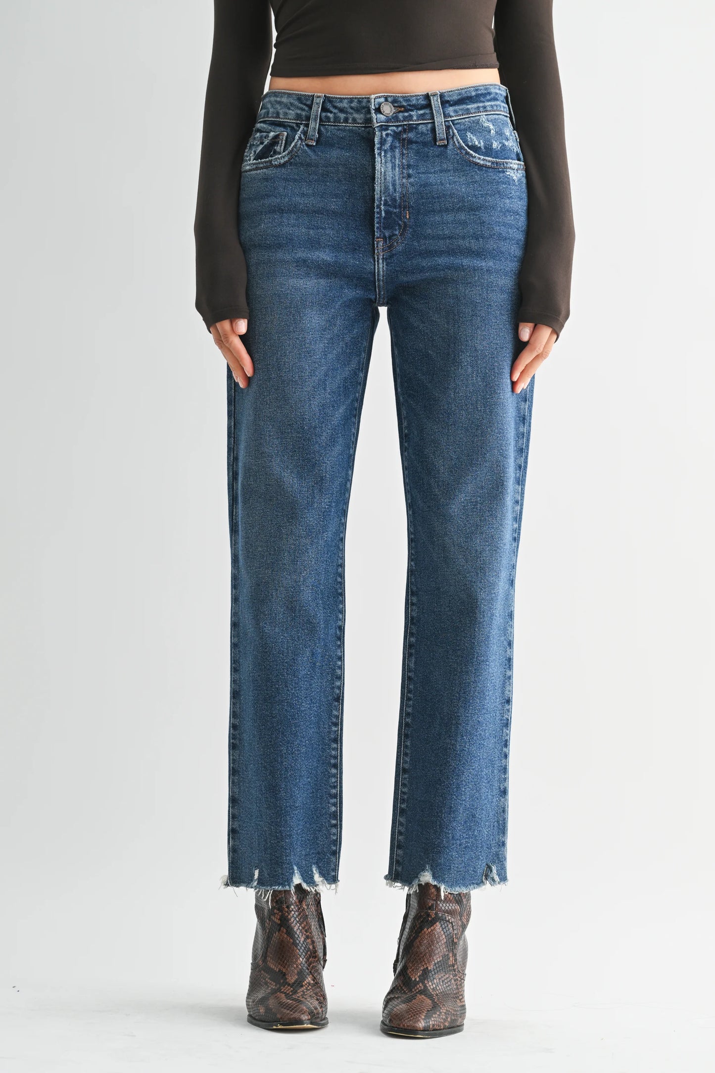 Just Black Vintage Straight Leg Raw Hem Jeans in Deep Blue | Size 26