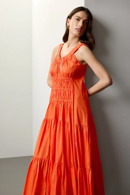Eudon Choi Midi Tiered Orange Dress - Size 6