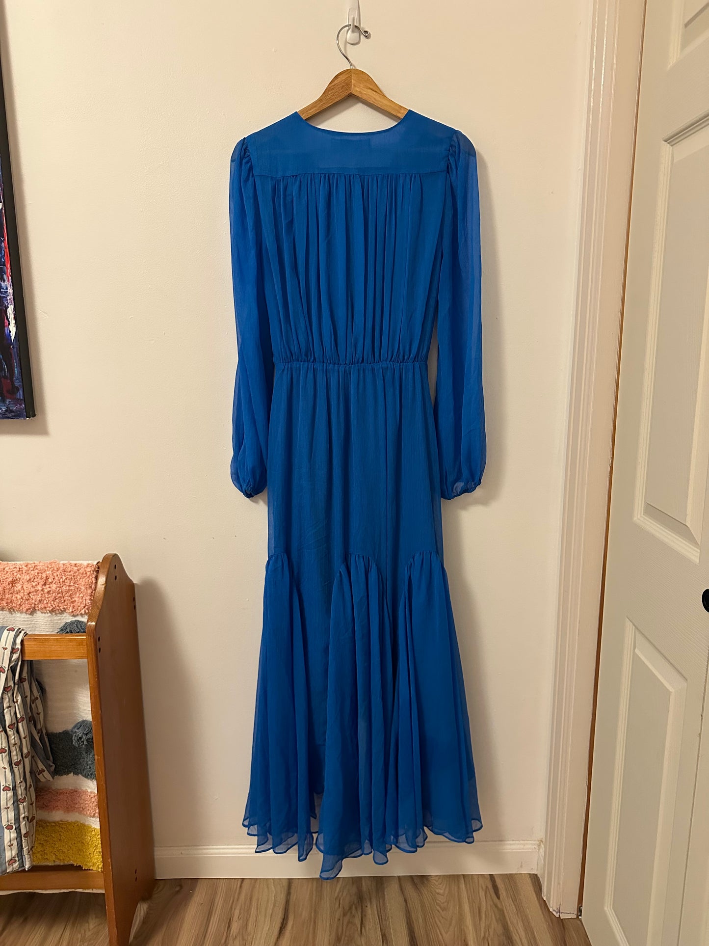Elliatt Sylliott High Low Ruffle Chiffon Dress in Blue | Size Medium