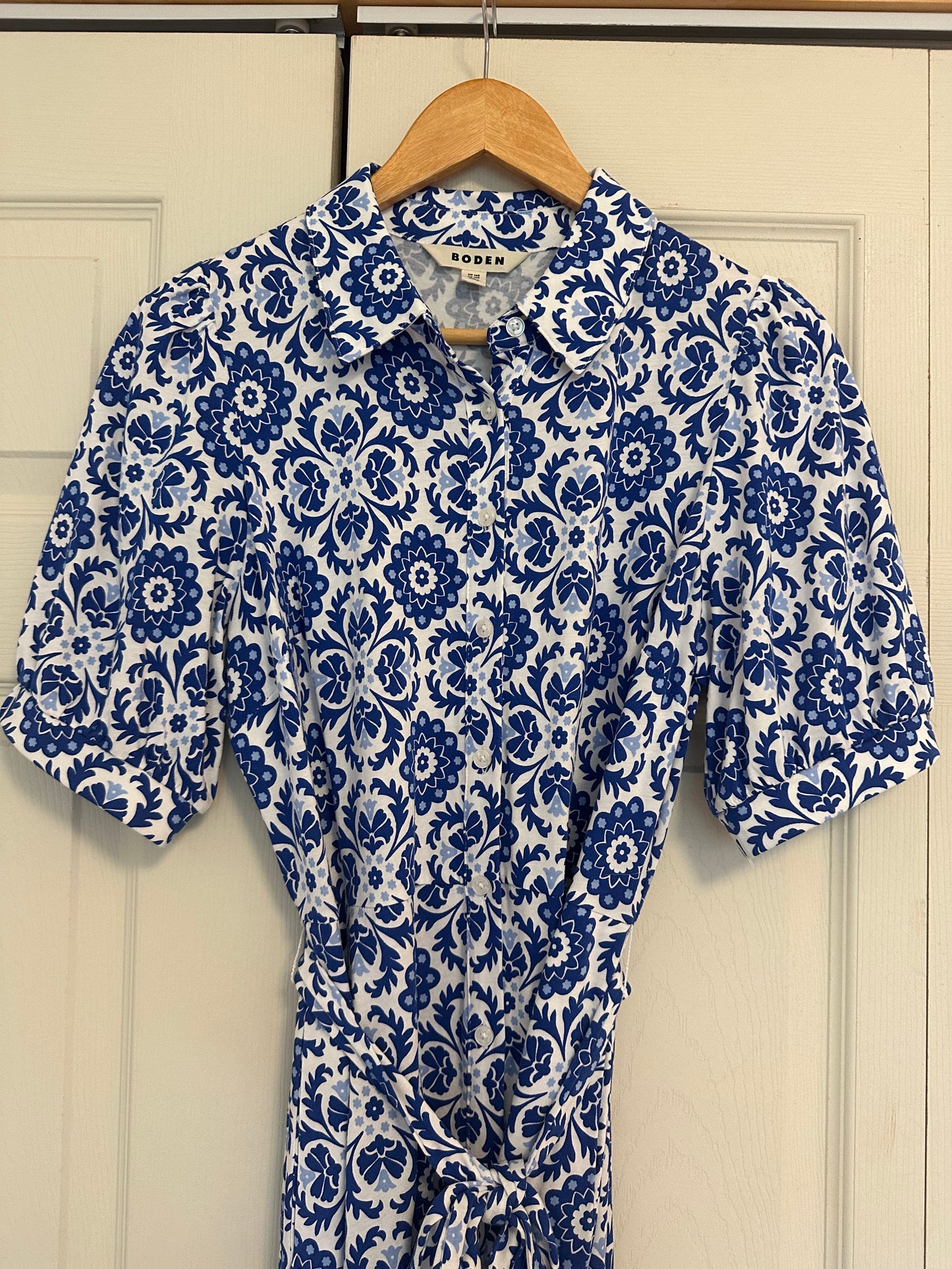 Boden Blue and White Floral Button Down Shirt Dress - Size 10