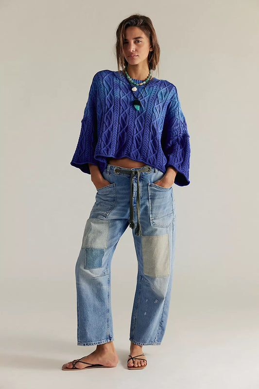 We The Free Moxie Pull-On Barrel Jeans In Truest Blue - Size 27