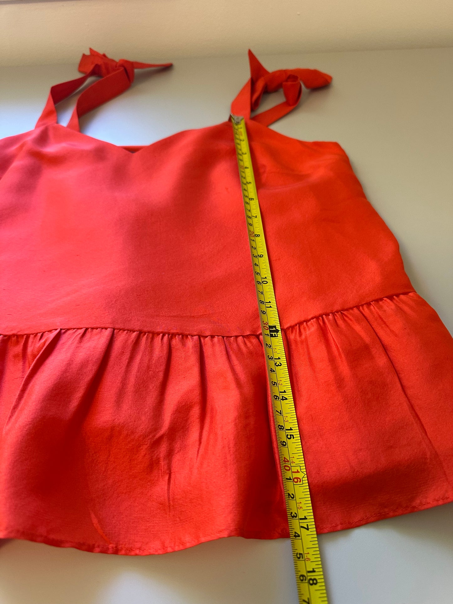 J. Crew Silk Tie Shoulder Peplum Tank Top in Orange | Size 4