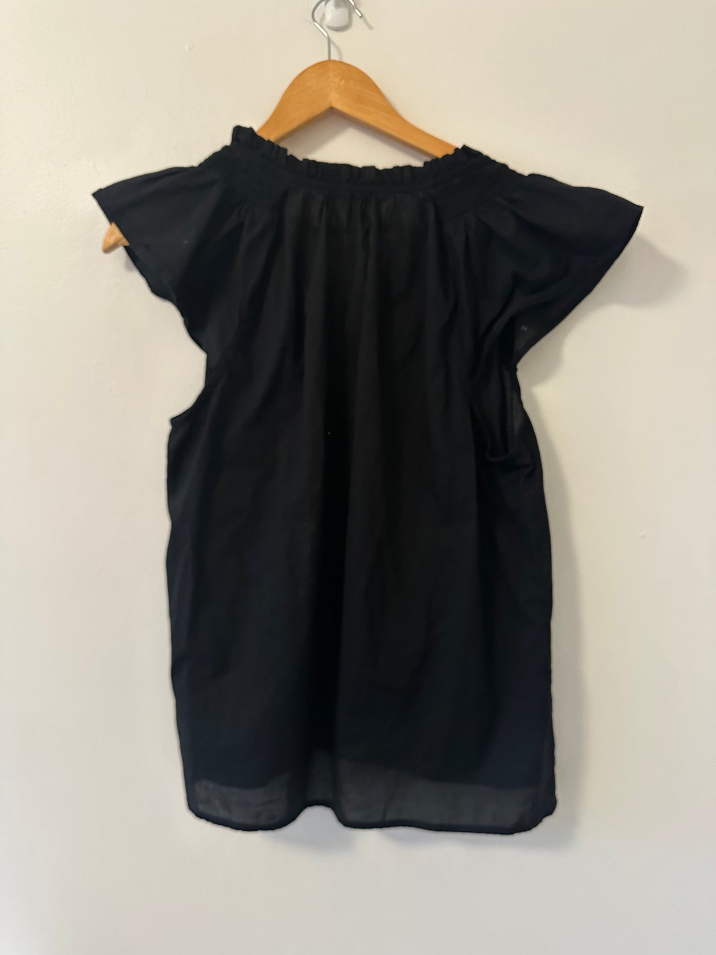 J. Crew Flutter Sleeve Black Women's Cotton Top - Size Medium
