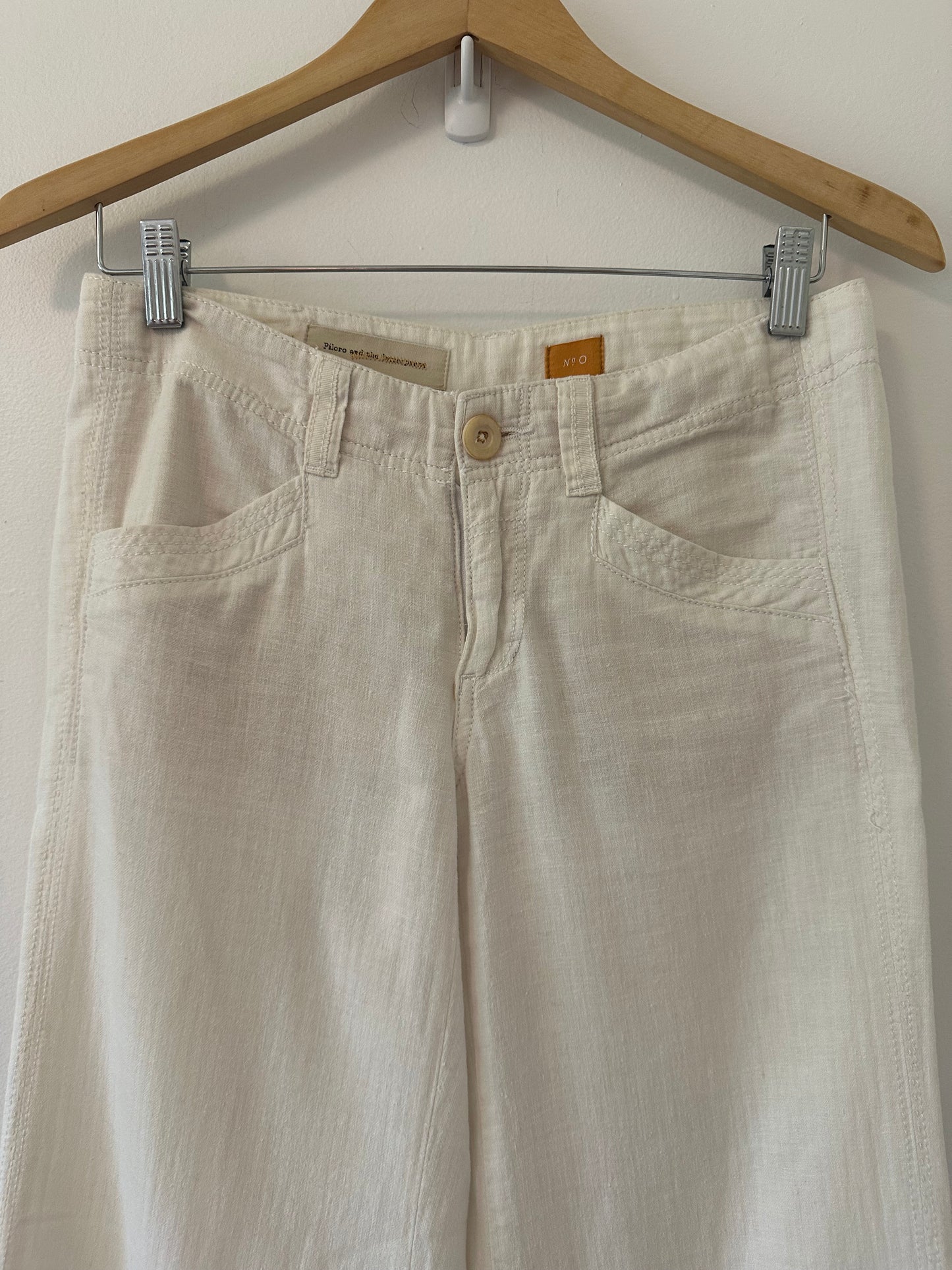 Pilcro Cream Wide-Leg Linen and Cotton Pants Size 0