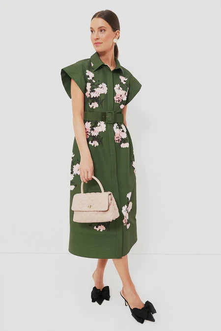 NWT Tuckernuck Olive and Pressed Powder Floral Chloe Dress - Size Large
