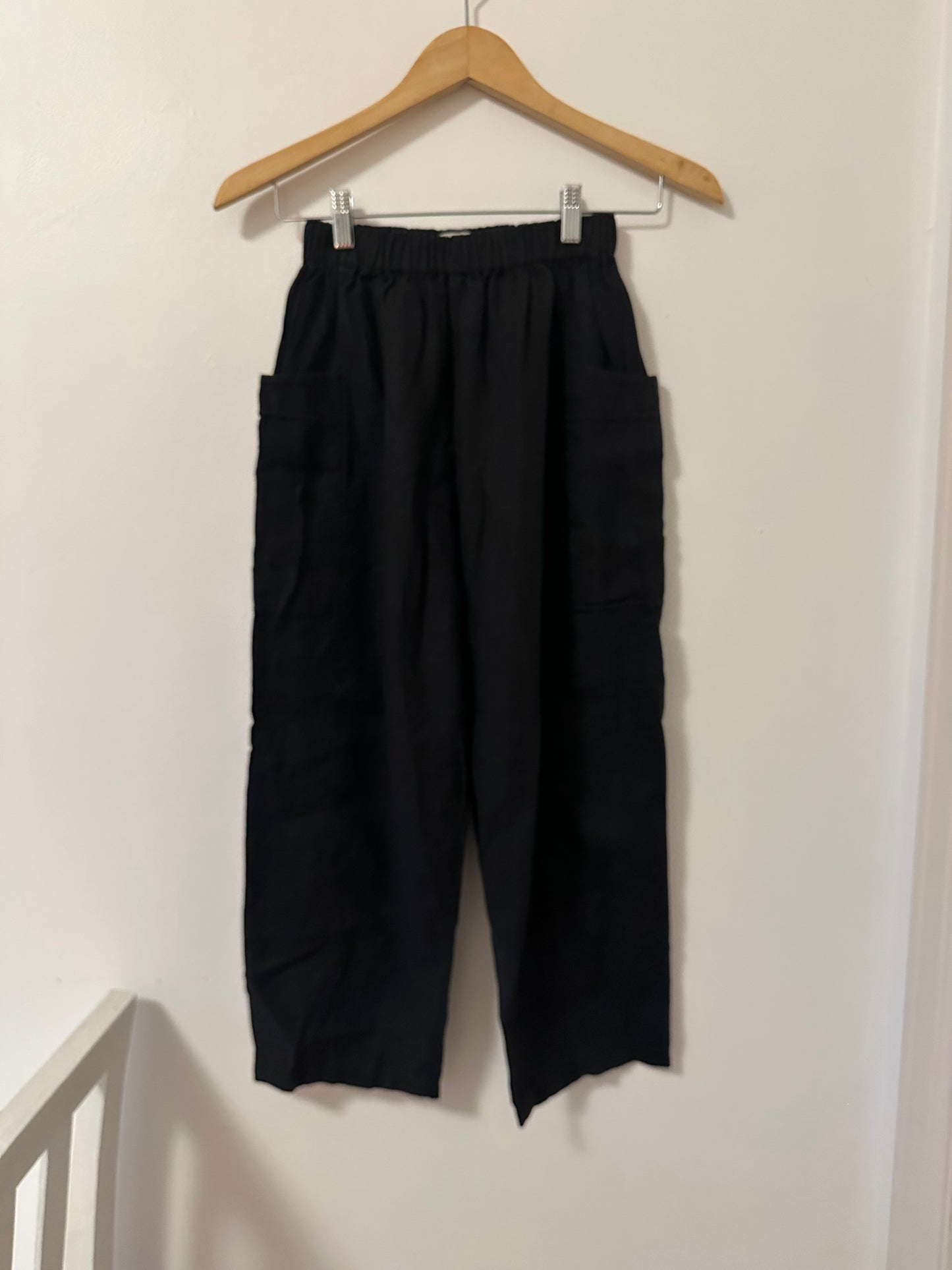 Marty Jean Black Cropped Linen “Uniform” Pants - Size XS