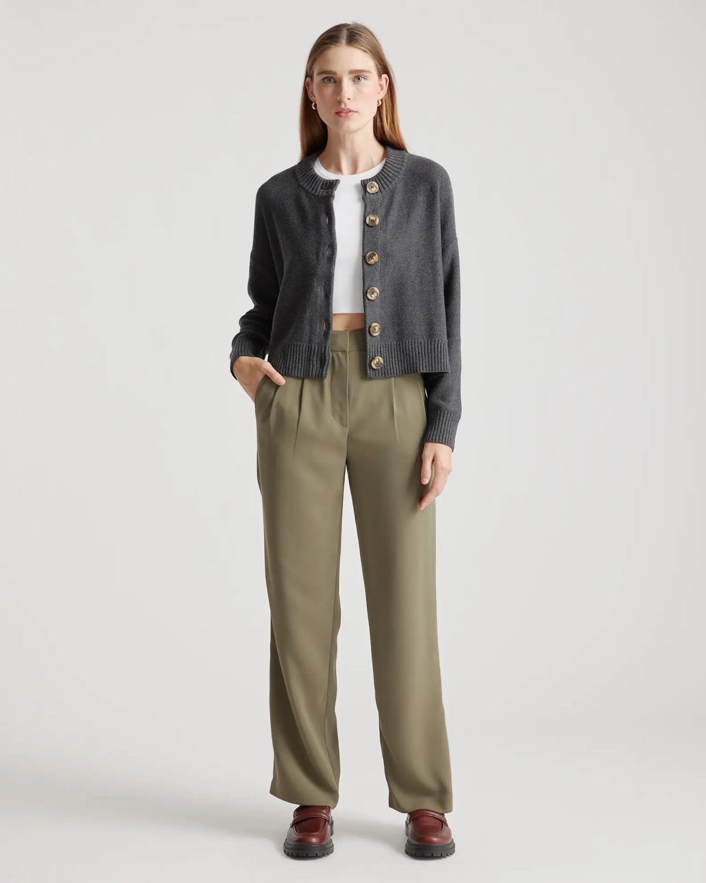 NWT Quince 100% Organic Cotton Cropped Cardigan in Charcoal Gray | Size Small