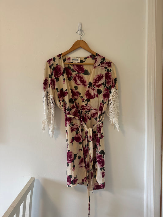 Stone Cold Fox Rose Garden Silk Robe with Lace Sleeves