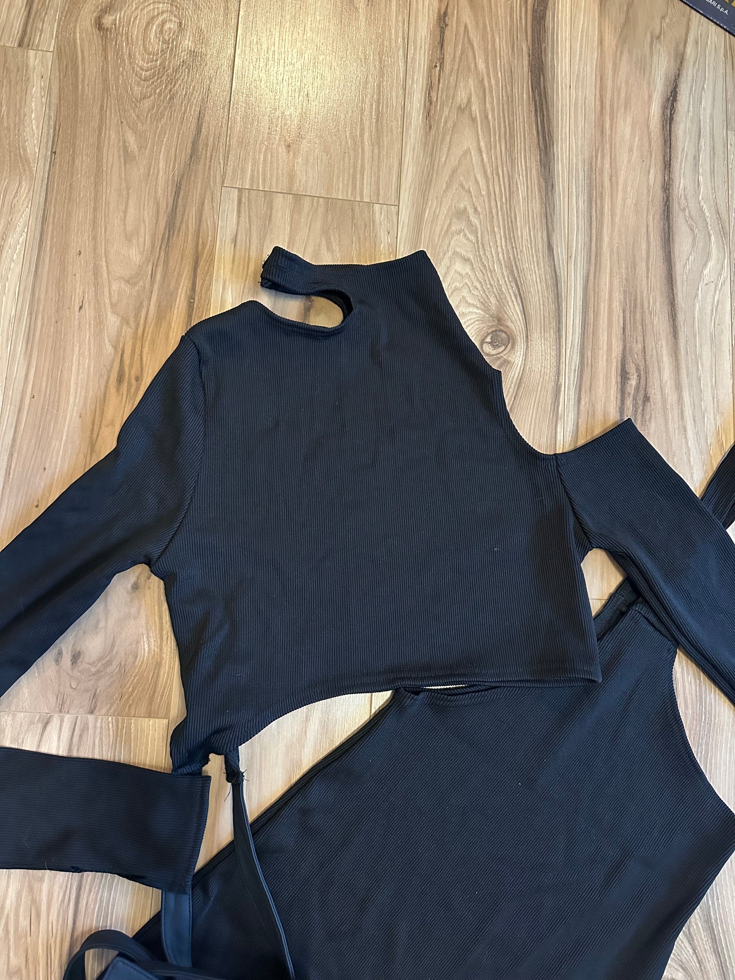 NWT Maniere De Voir Black Cut Out Ribbed Dress - Size 6