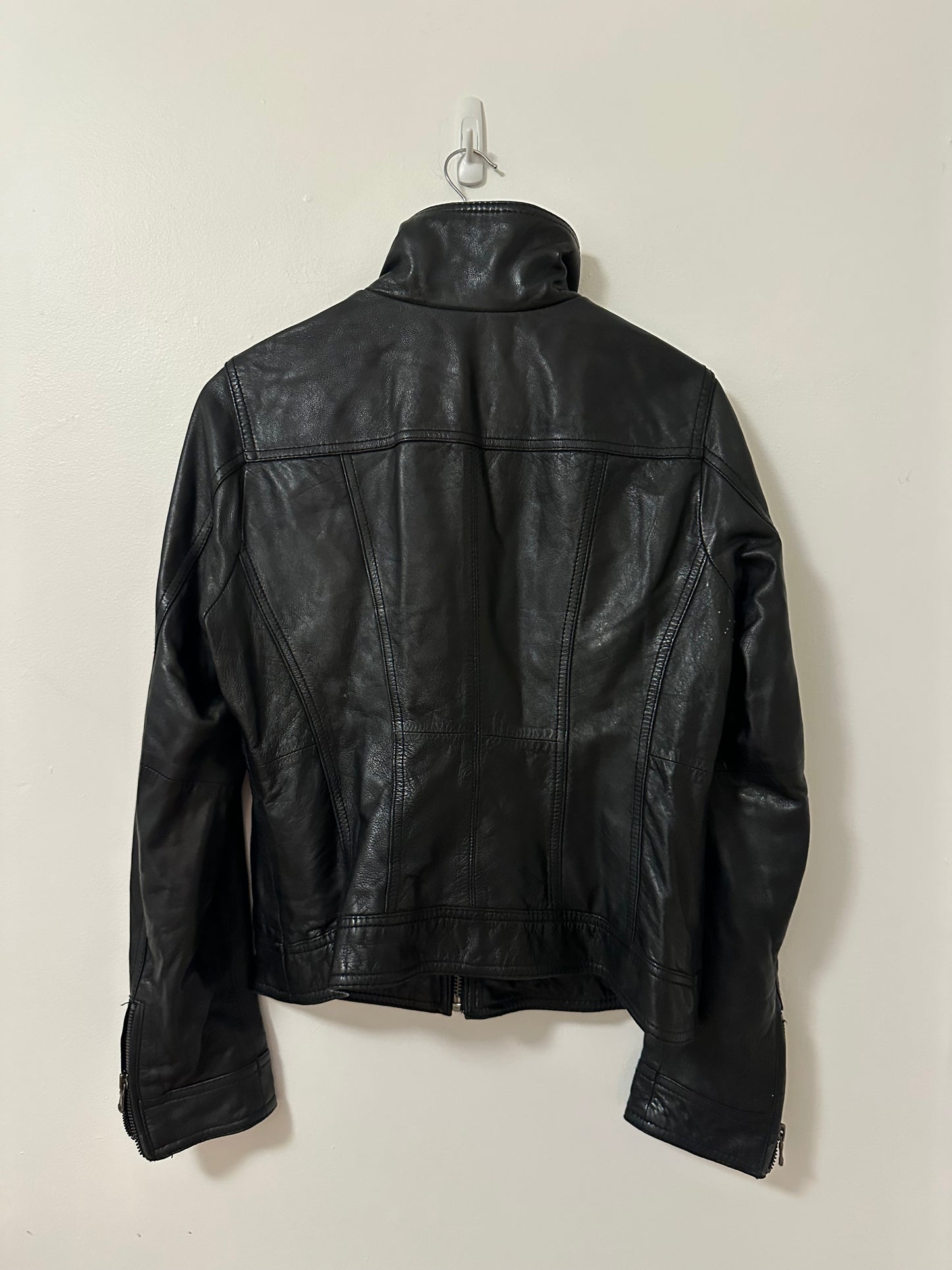 Black Rivet Women’s Black Leather Moto Jacket | Size Large