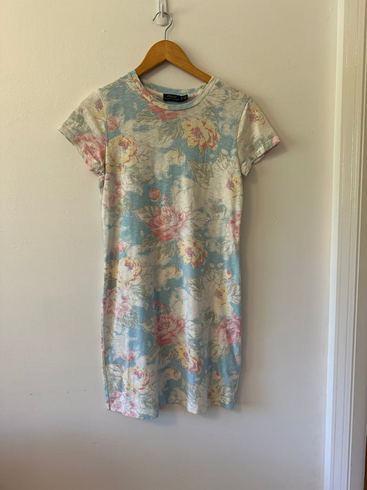 Polo Ralph Lauren Floral Cotton Mini Dress in Blue and Pink | Size XS