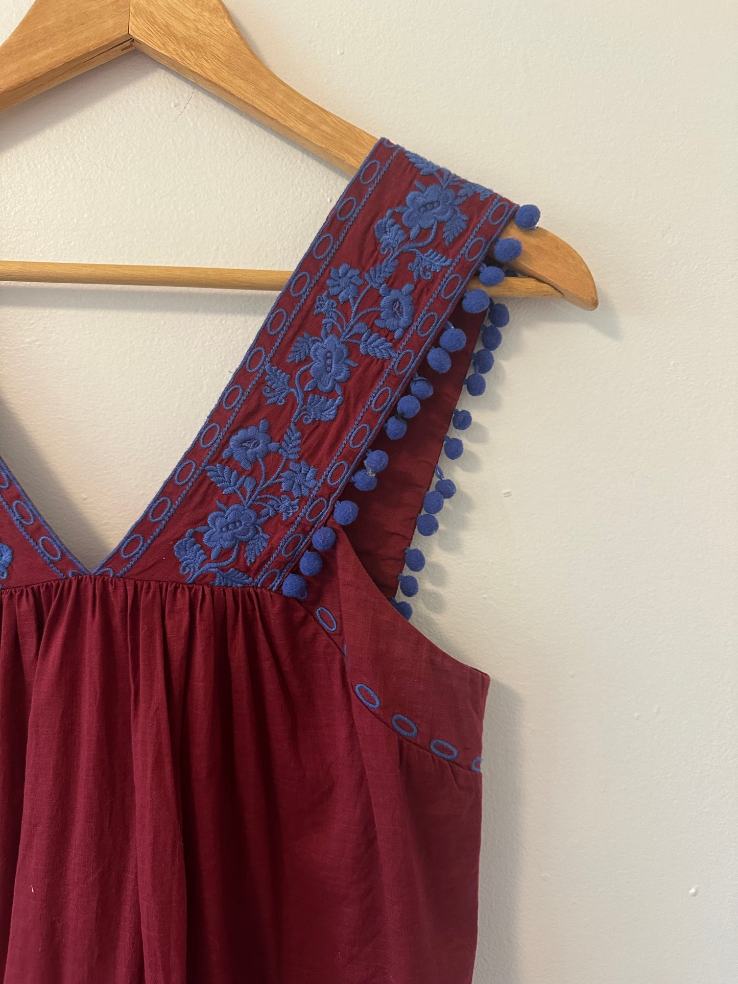 J. Crew Embroidered Burgundy Pom Pom Sleeveless Tank Top - Size 2