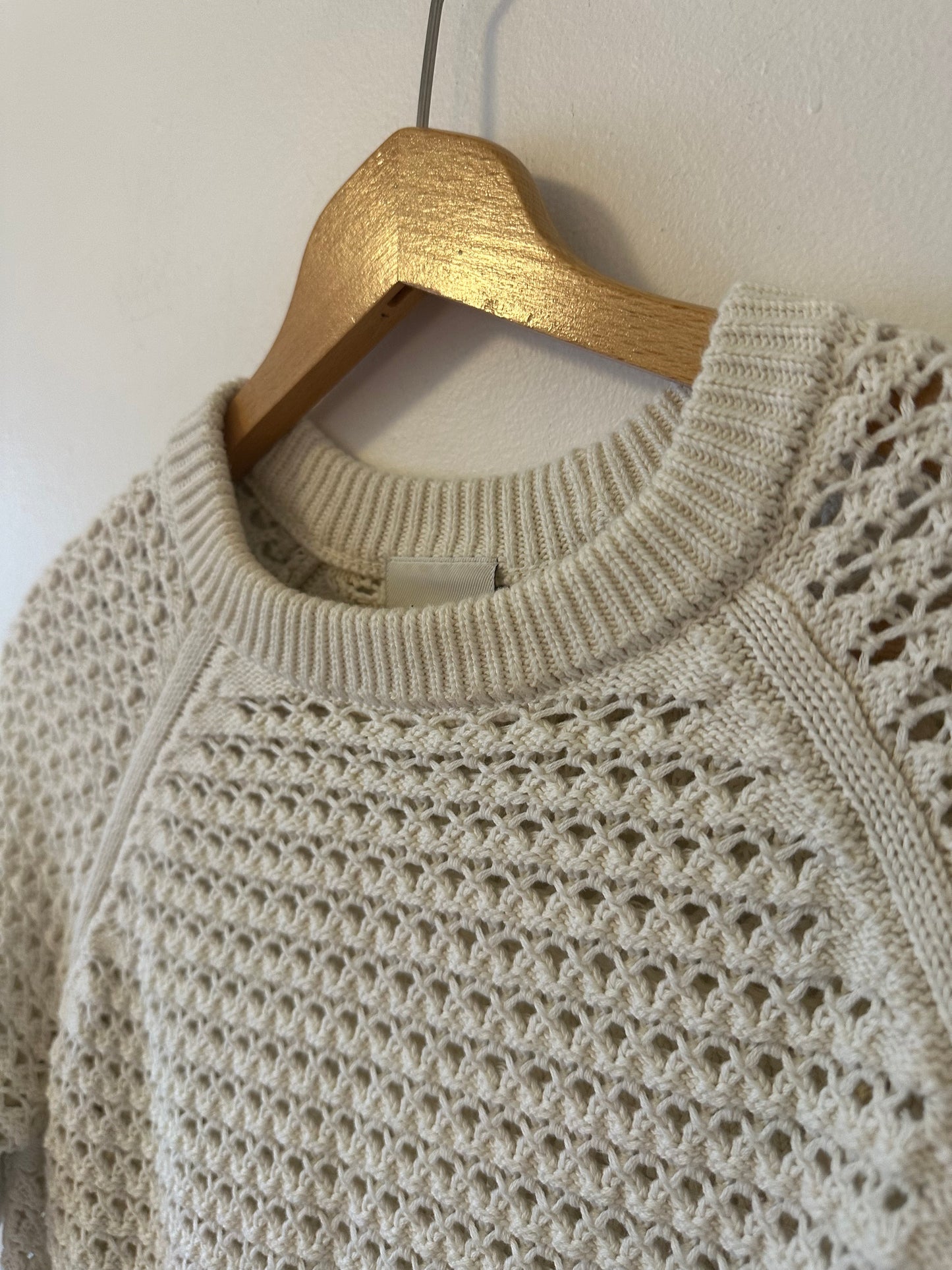 Varley Alva Cream Short Sleeve Knit Sweater Top in Cotton | Size Small