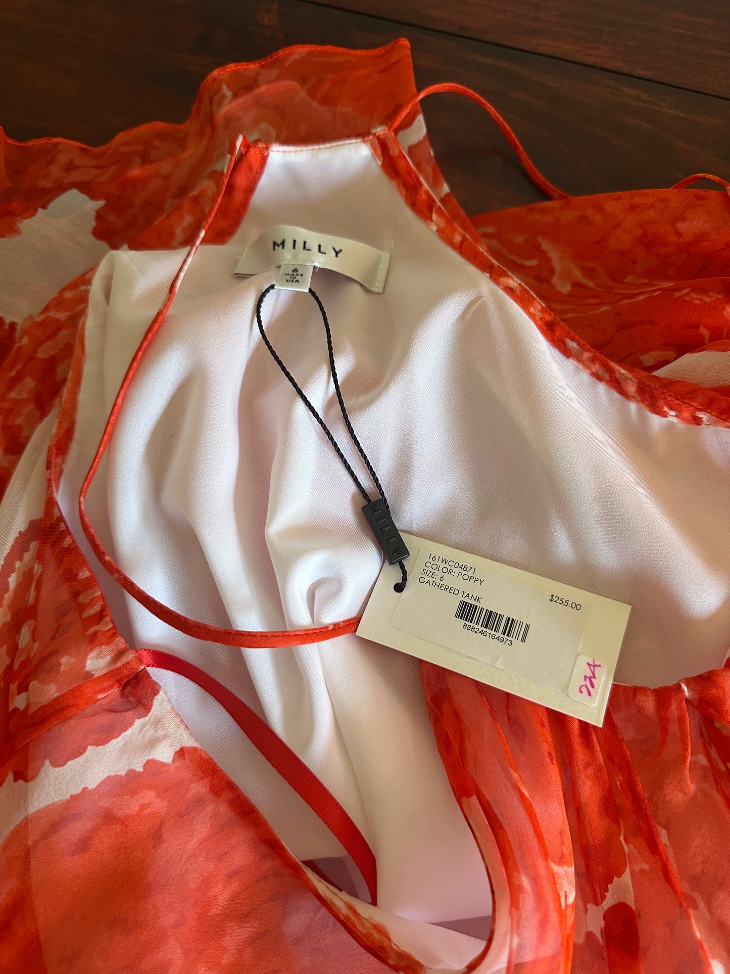 Milly Poppy Gathered Handkerchief Hem Tank Size 6