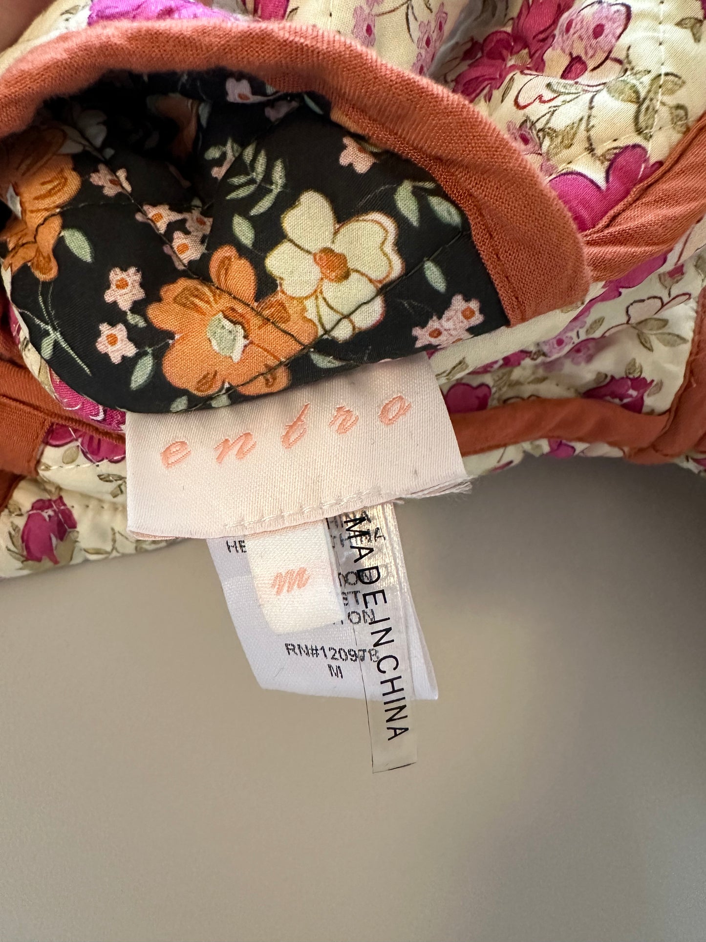 Entro Black Ecru Floral Printed Quilted Reversible Jacket | Size Medium