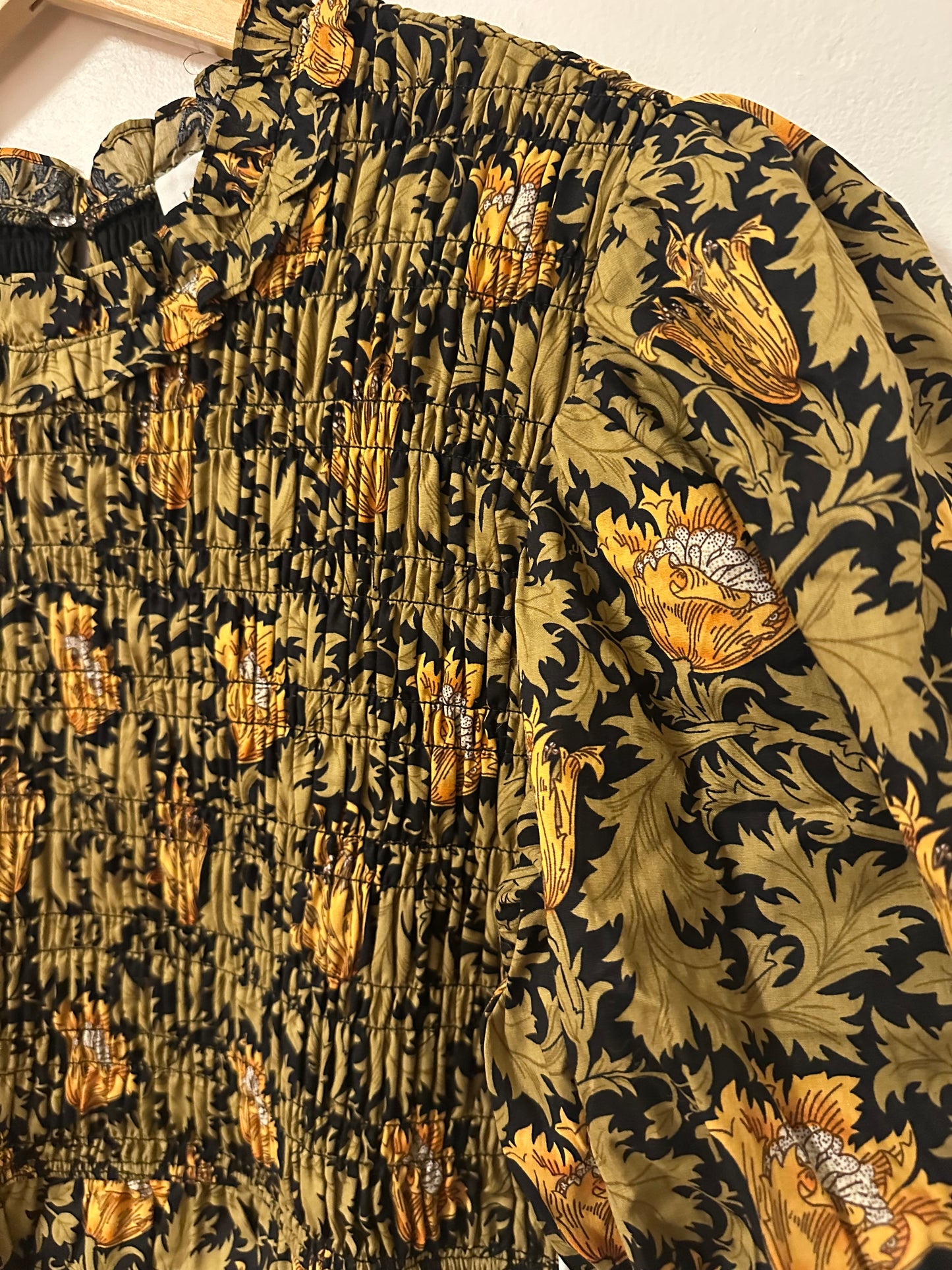 NWT Hyacinth House Tuckernuck Olive Leafy Floral Smocked Smythe Midi Dress | XL