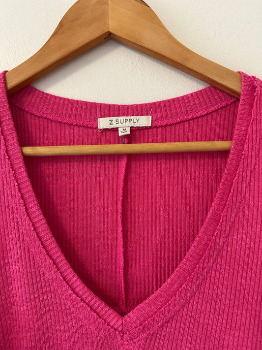 Z Supply Fuchsia V-Neck Ribbed Swing Tank Top | Size Medium