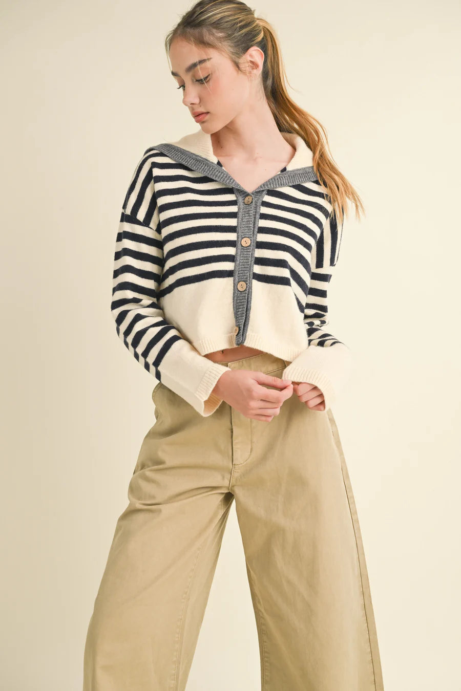 NWT Miou Muse Sailor Collar Striped Cardigan Sweater | Size Medium