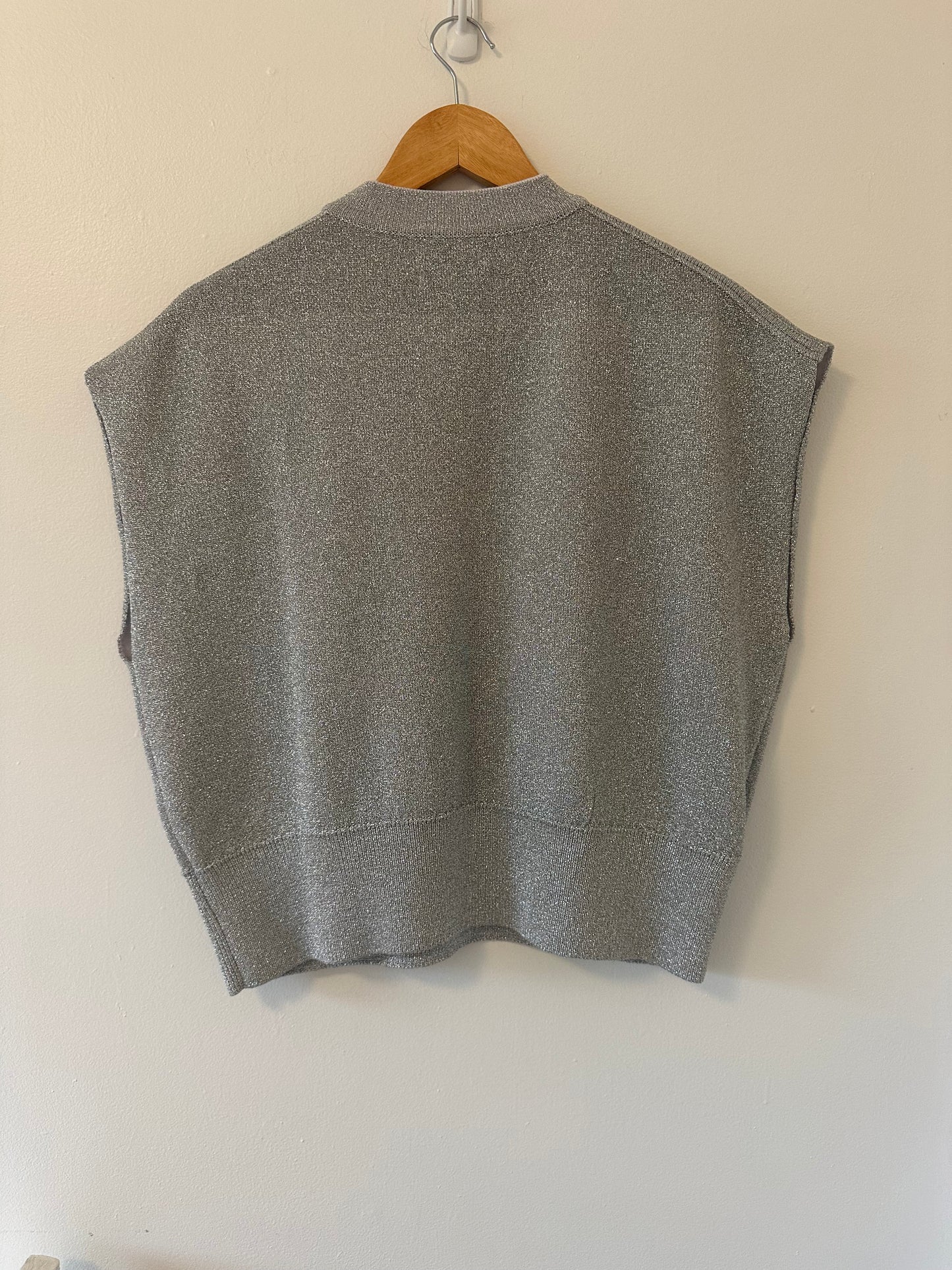 Essentiel Antwerp Eruby Rhinestone Embroidered Metallic Knit Top - Size Medium