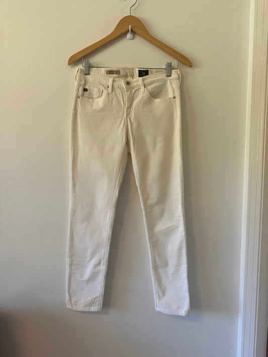 AG Adriano Goldschmied Stevie Ankle White Corduroy Jeans | Size 27