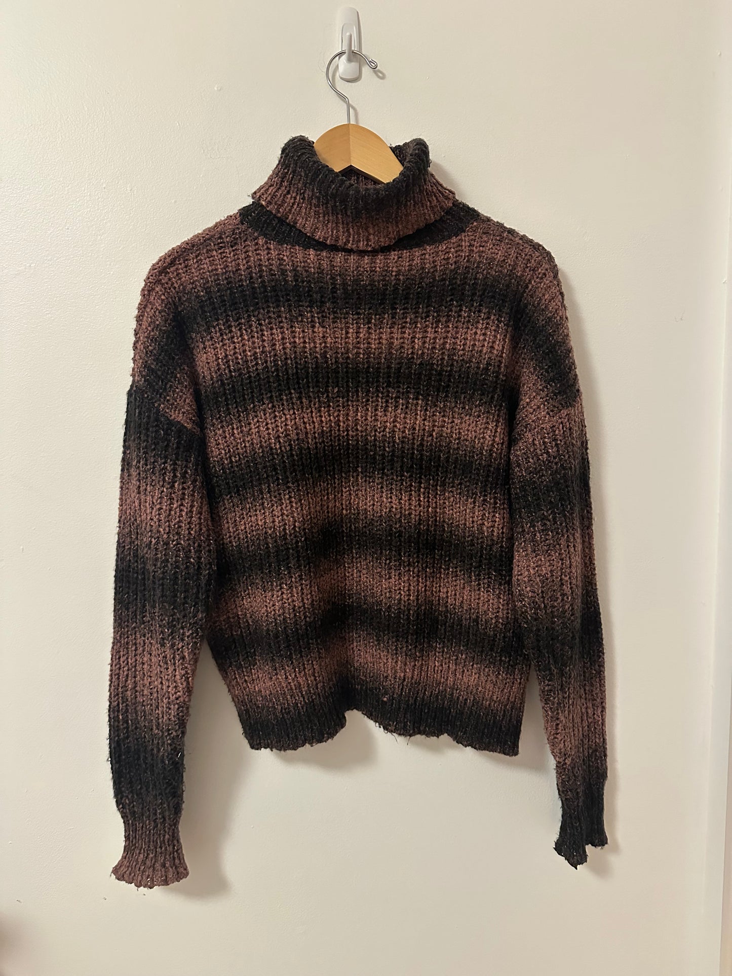 Lira Brown and Black Striped Turtleneck Sweater | Size Large