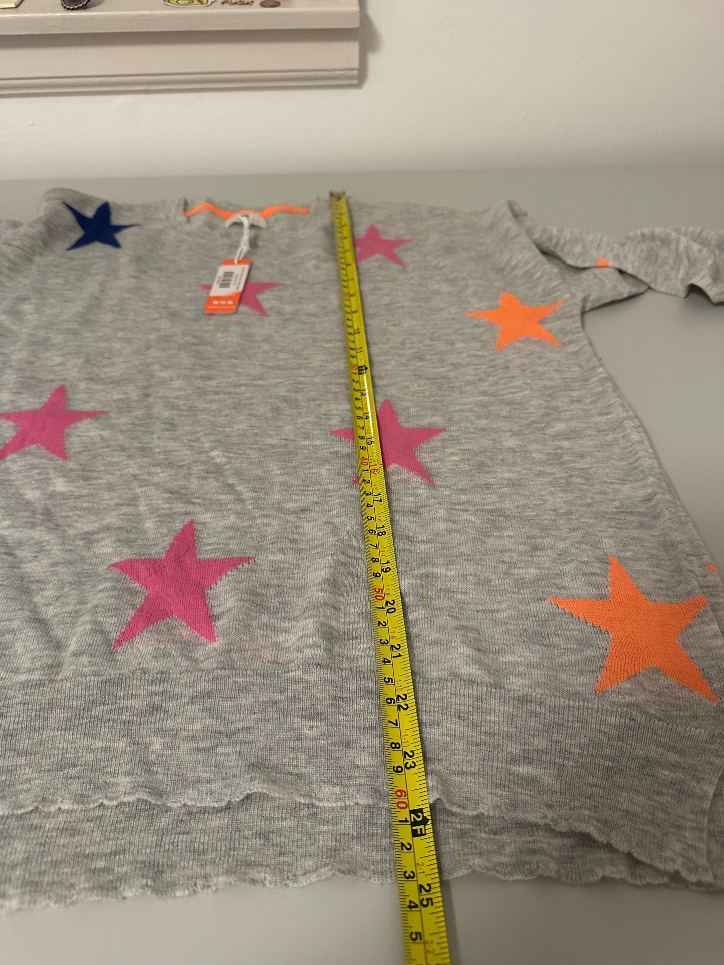 Sundry Multi Colored Stars Gray Long Crewneck Sweater | Size 1 / Small