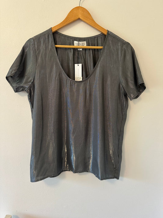 Velvet by Graham & Spencer Agatha Lurex Metallic Gray Blouse - Size XS