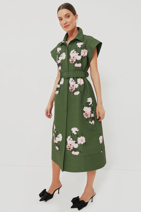 NWT Tuckernuck Olive and Pressed Powder Floral Chloe Dress - Size Large