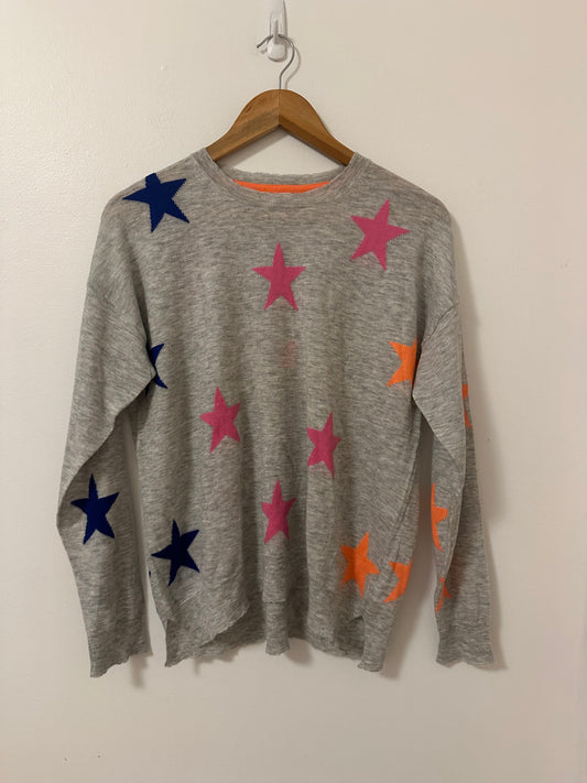 Sundry Multi Colored Stars Gray Long Crewneck Sweater | Size 1 / Small