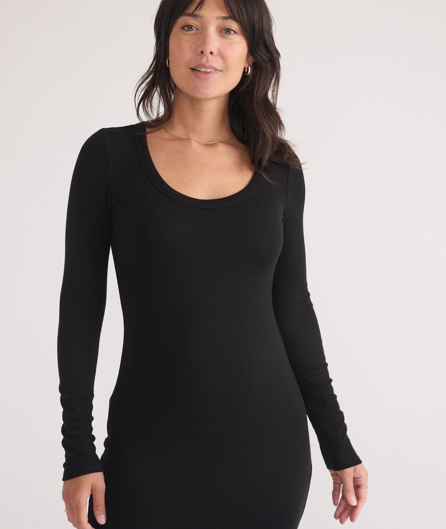 Marine Layer Lexi Rib Long Sleeve Midi Dress in Black - Size Medium