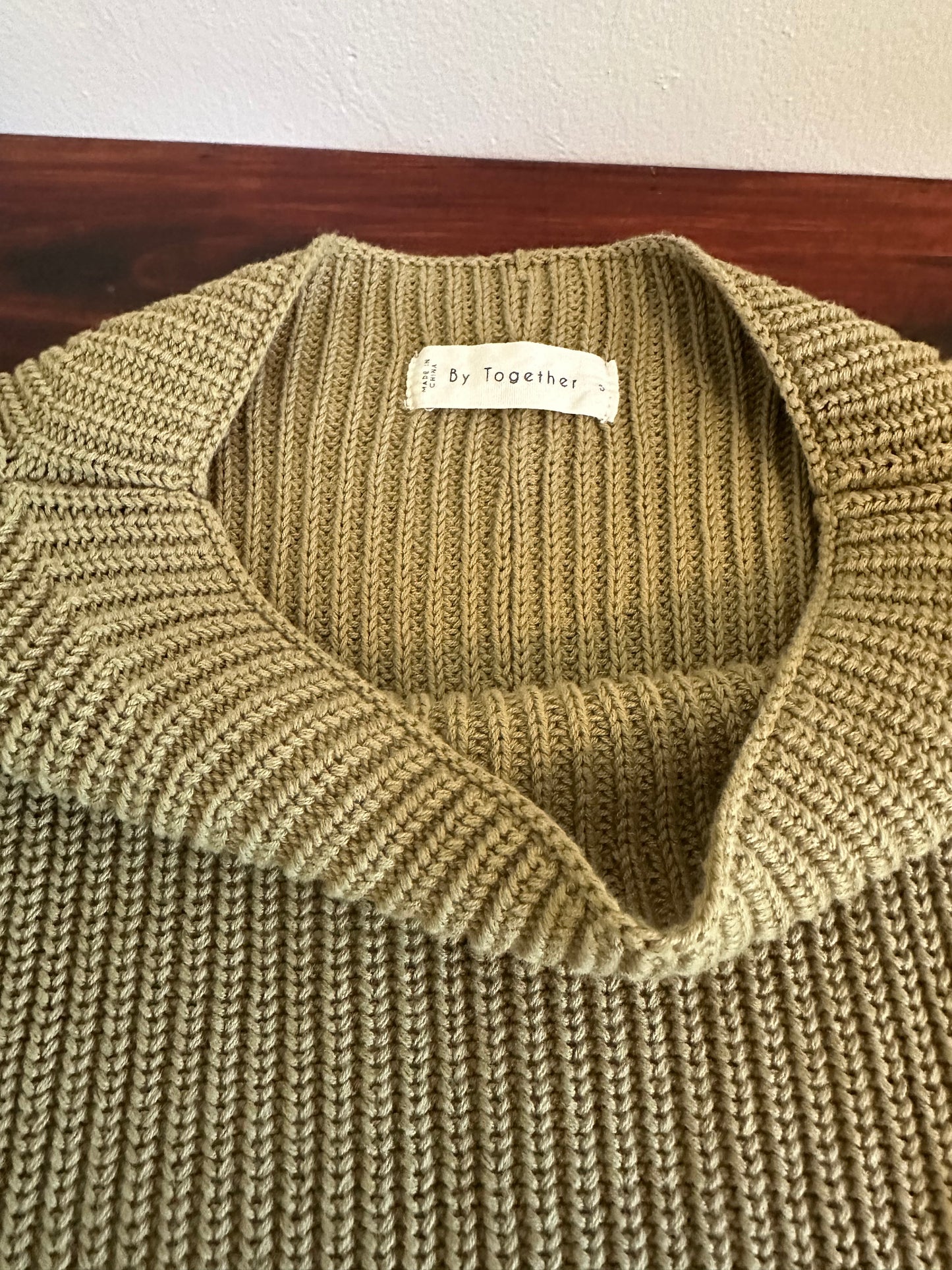By Together Olive Green Knit Sweater with Pocket - Size Small