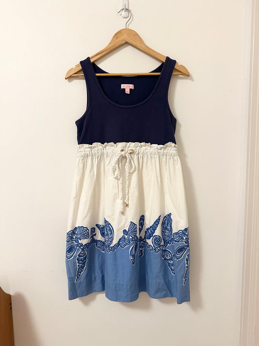 Lilly Pulitzer Nautical Mini Dress with Rope Tie and Seashell Pattern | Size Large