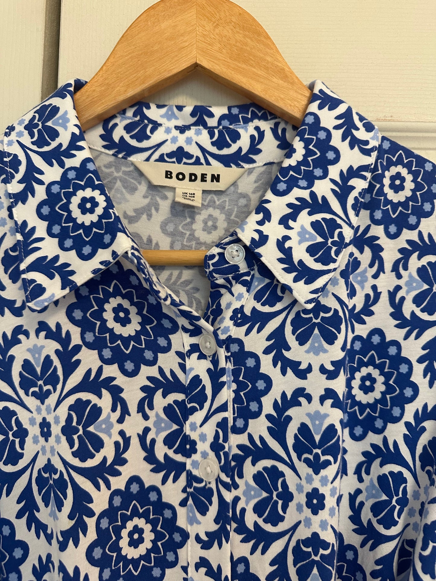 Boden Blue and White Floral Button Down Shirt Dress - Size 10