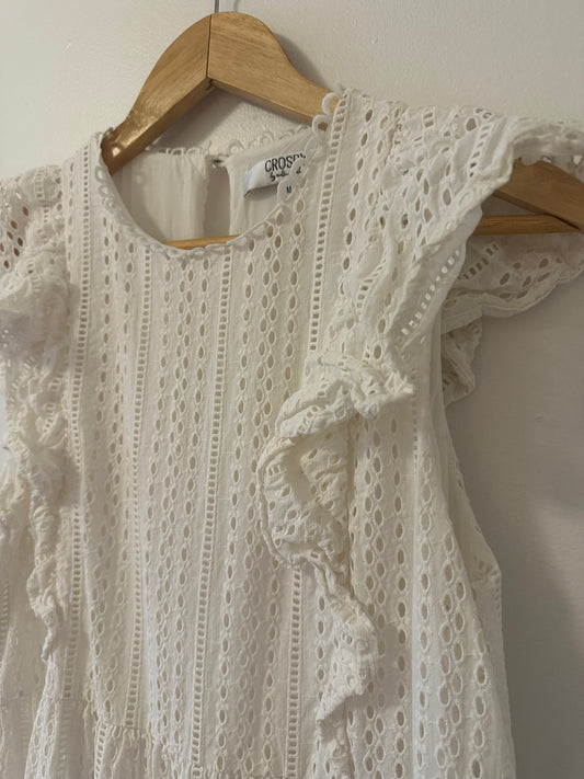 Crosby by Mollie Burch White Eyelet Ruffle Dress Size Medium