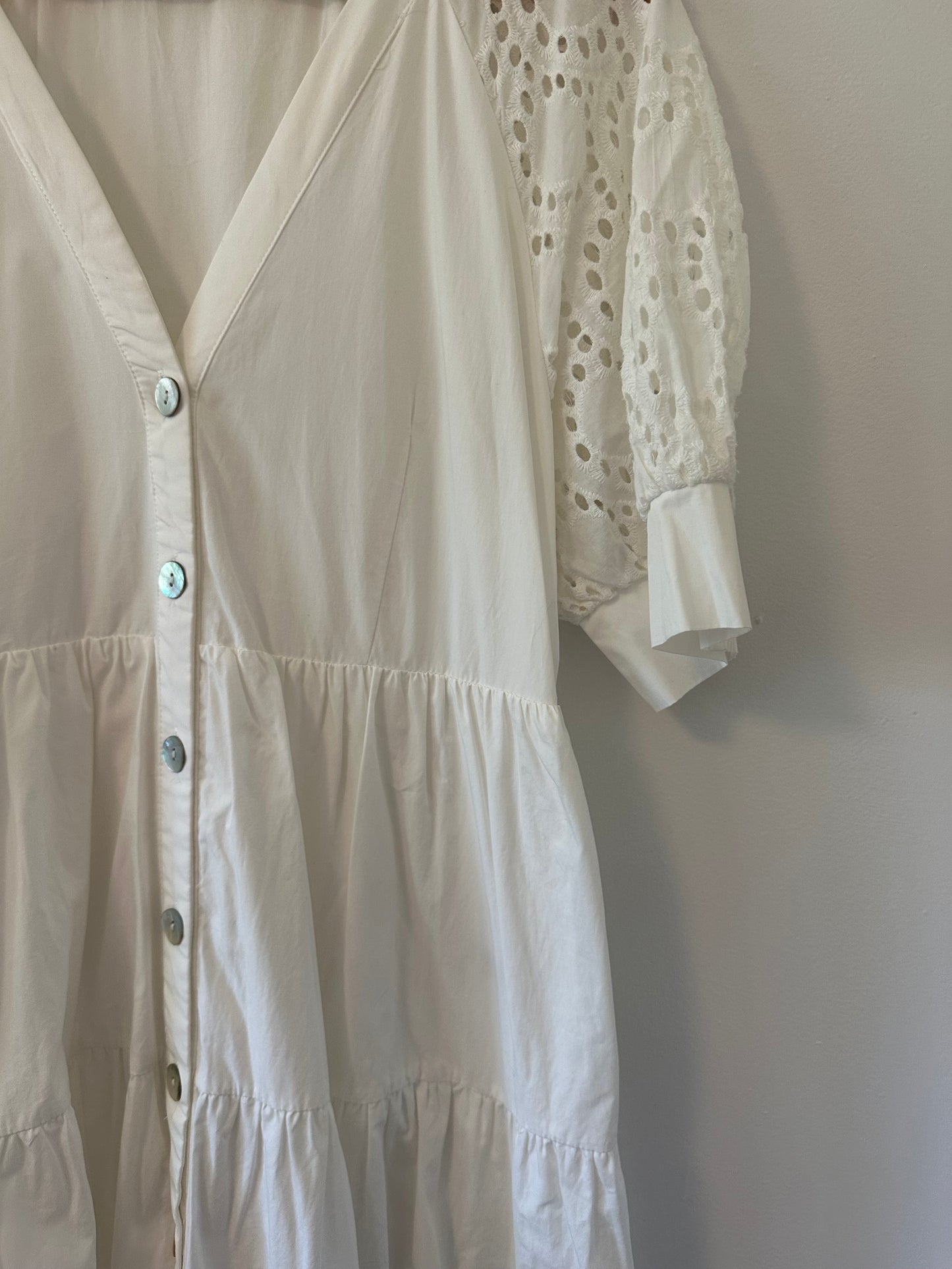 Skies Are Blue White Lace Sleeve Dress - Size Large