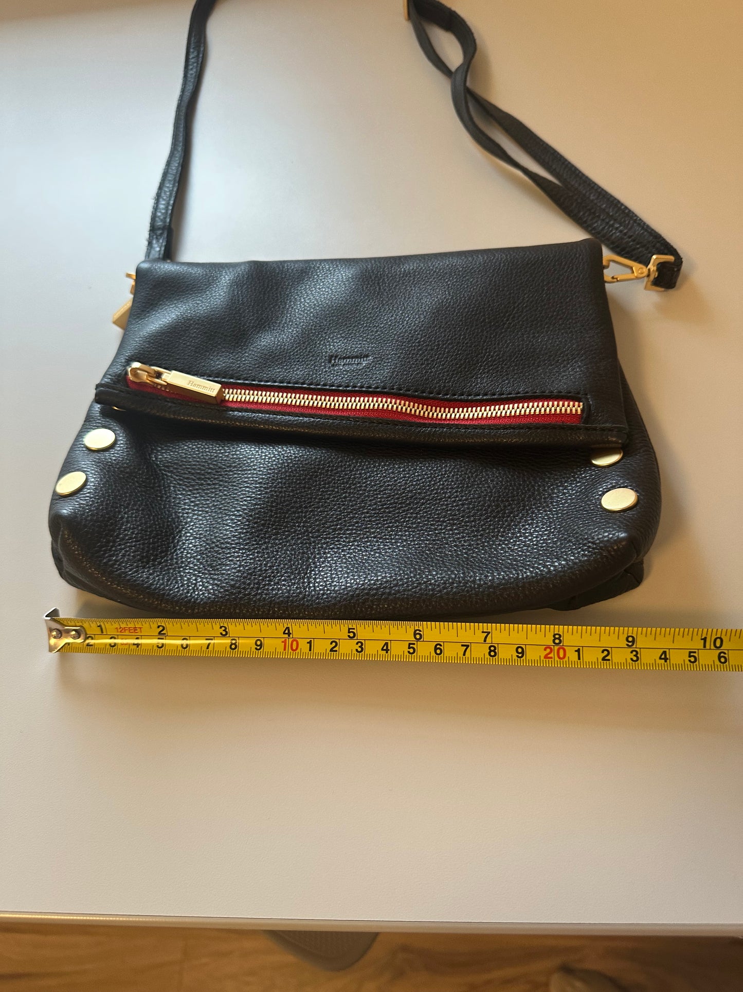 Hammitt VIP MED Crossbody / Clutch Bag in Black/Brushed Gold Red Zip