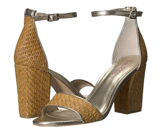 Lilly Pulitzer Amber Lynn Straw Sandal Heels With Ankle Strap Size 7.5