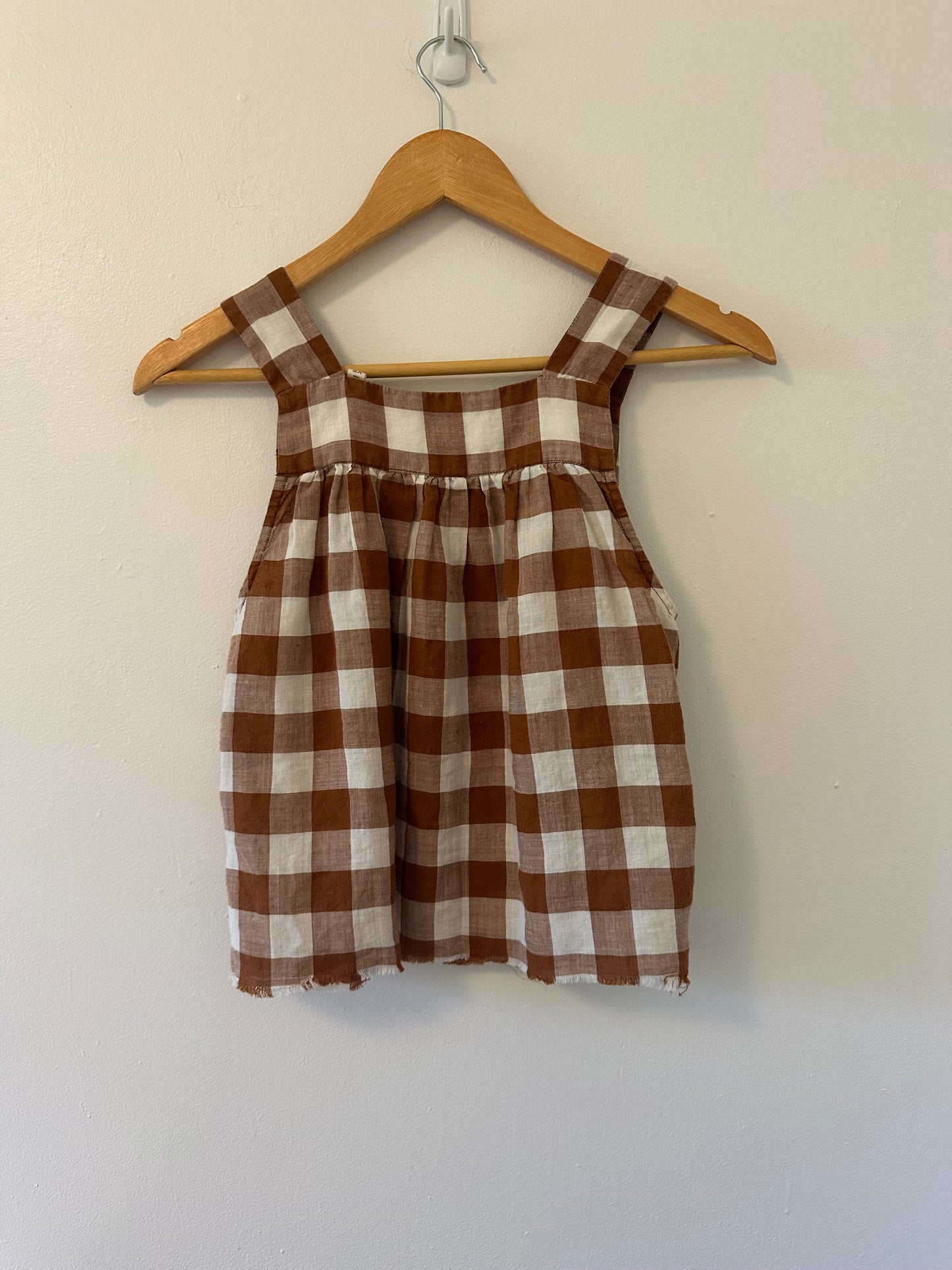 Doen Brown and White Checkered Linen Tank Top - Size XS