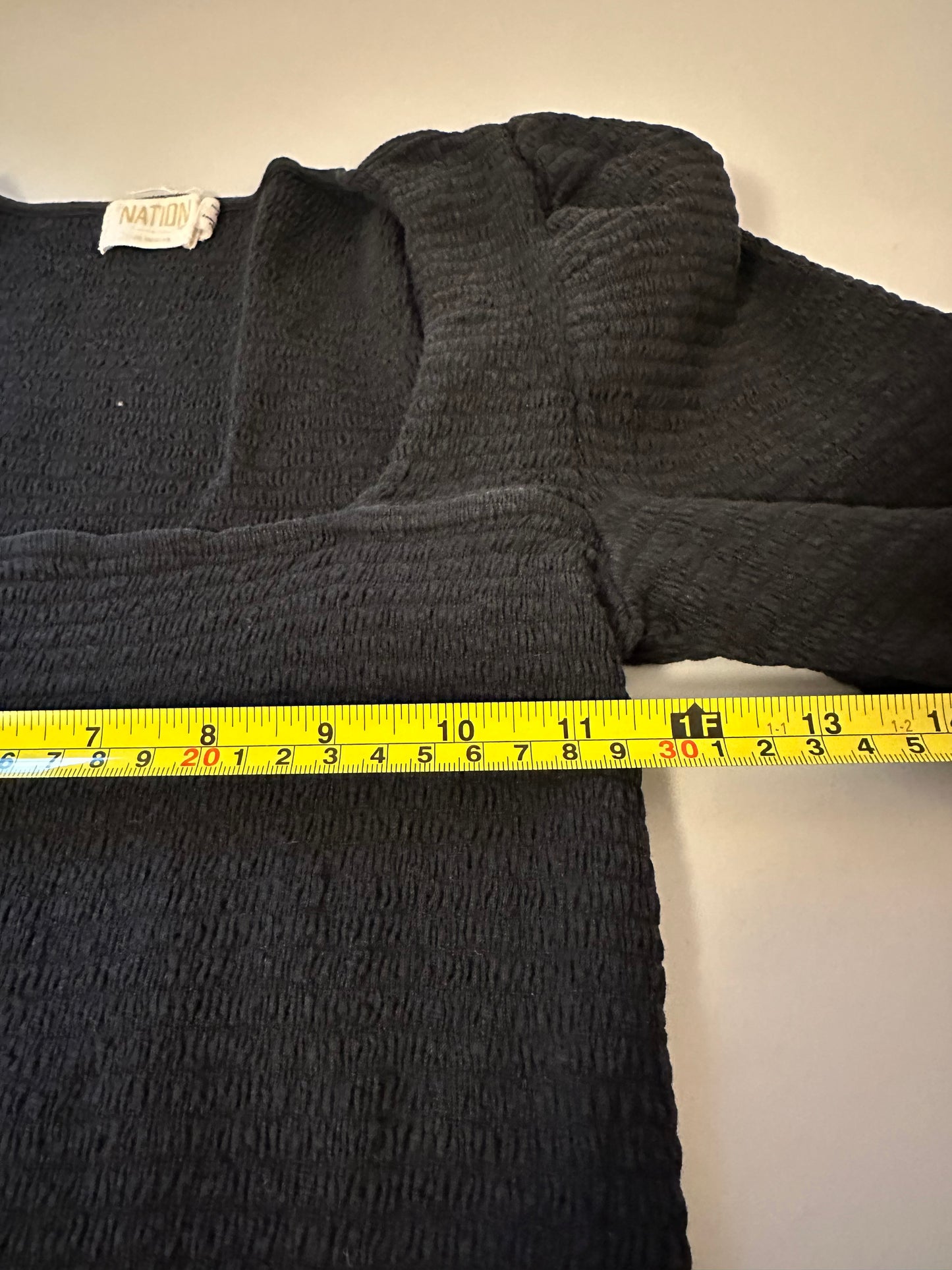 Nation LTD Alexandra Smocked Long Sleeve Top in Black | Size Medium