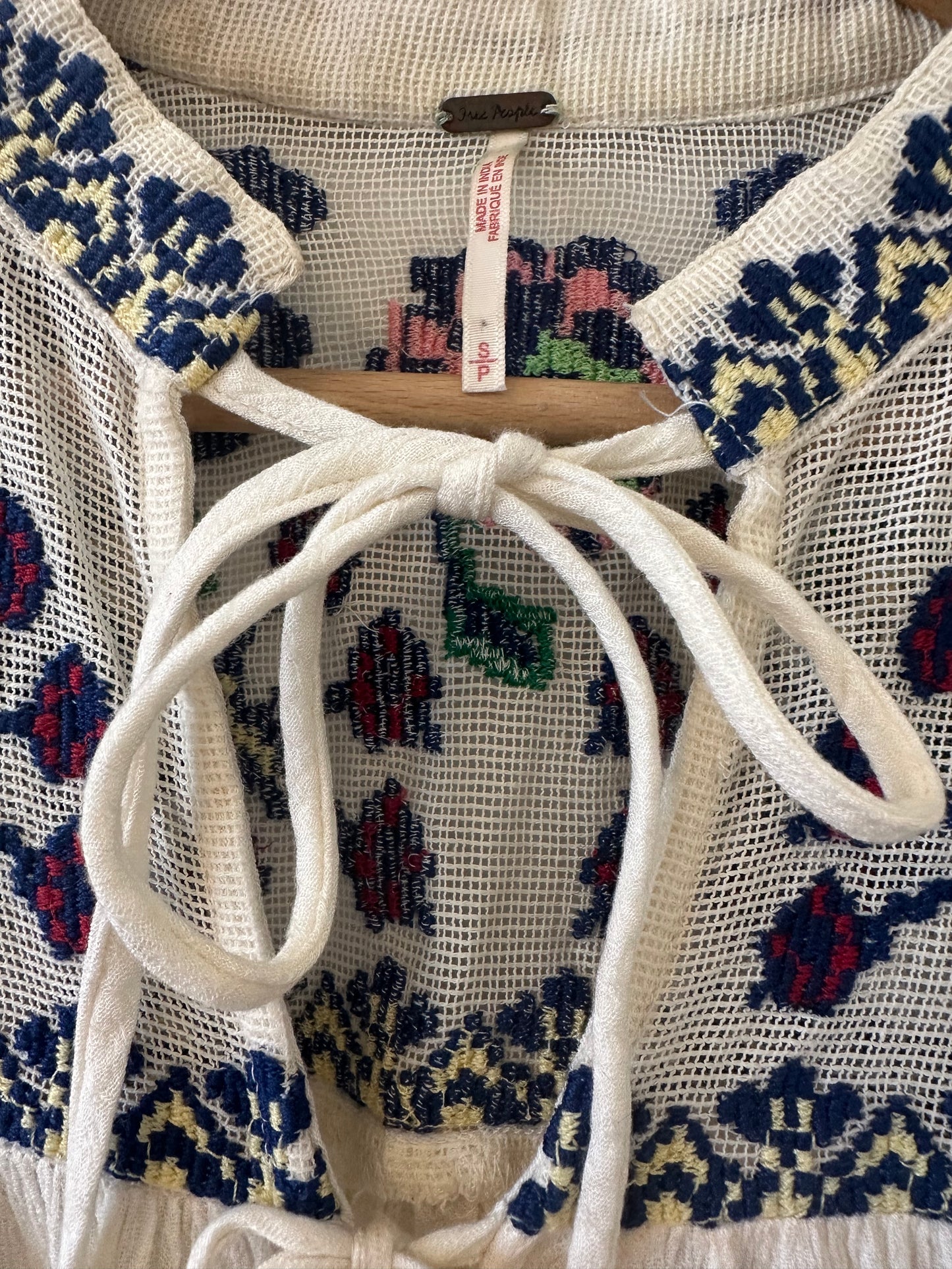 Free People Embroidered Cream Women's Top Size S