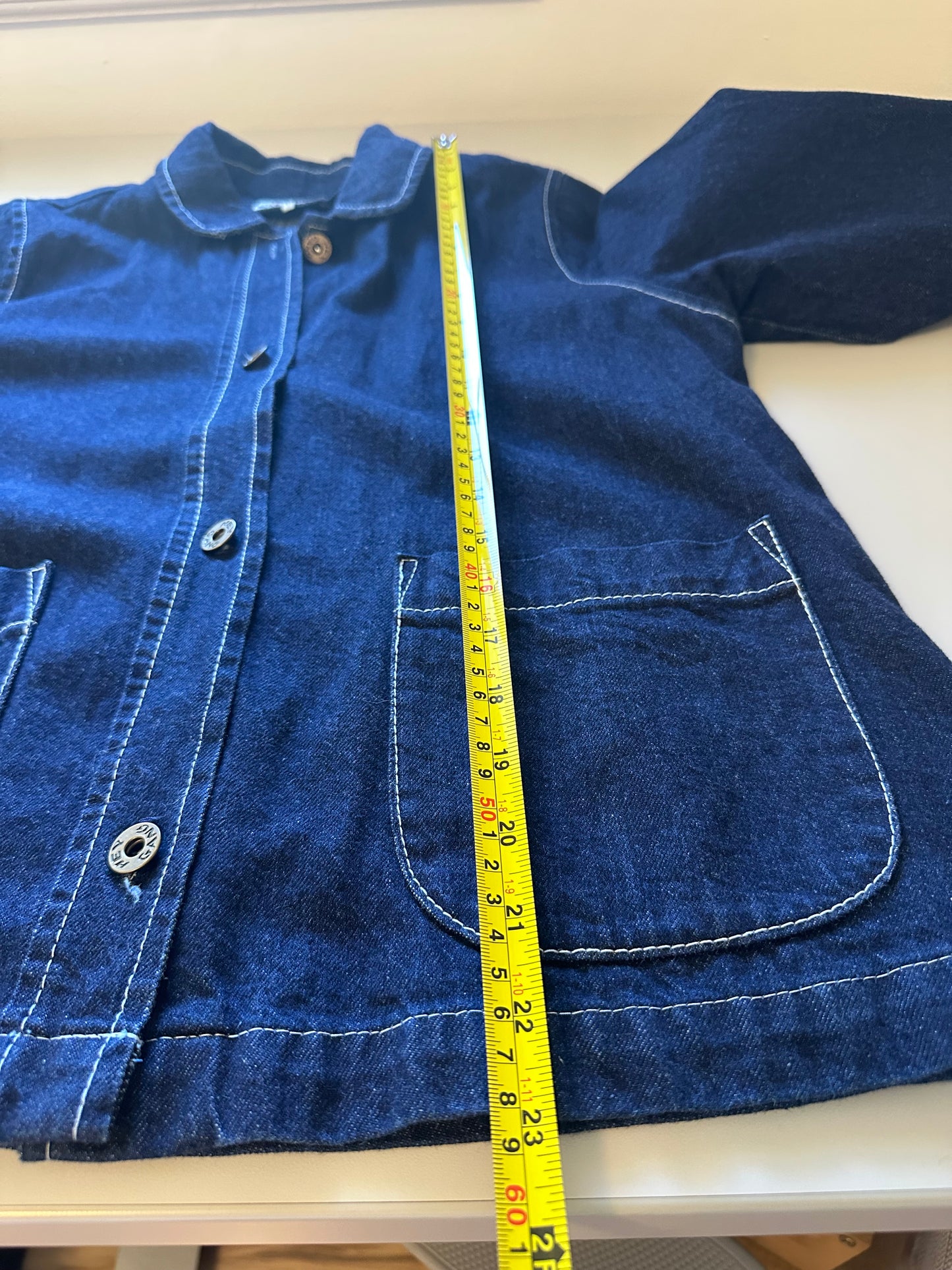 Hey Gang Denim Chore Jacket with Peter Pan Collar in Cotton | Size 1