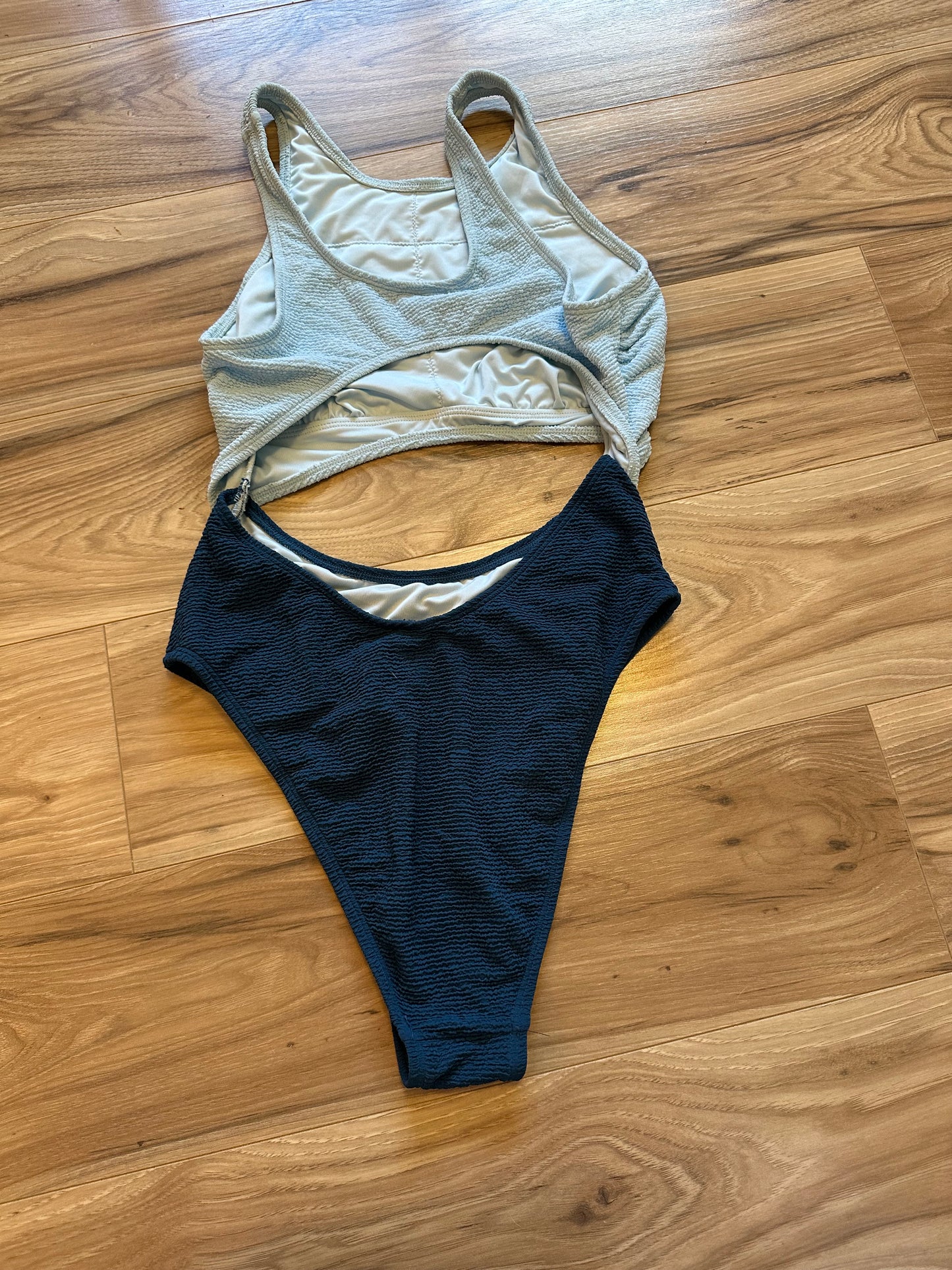 Cupshe Light Blue and Dark Blue Cutout Crinkle Swimsuit - Size Medium