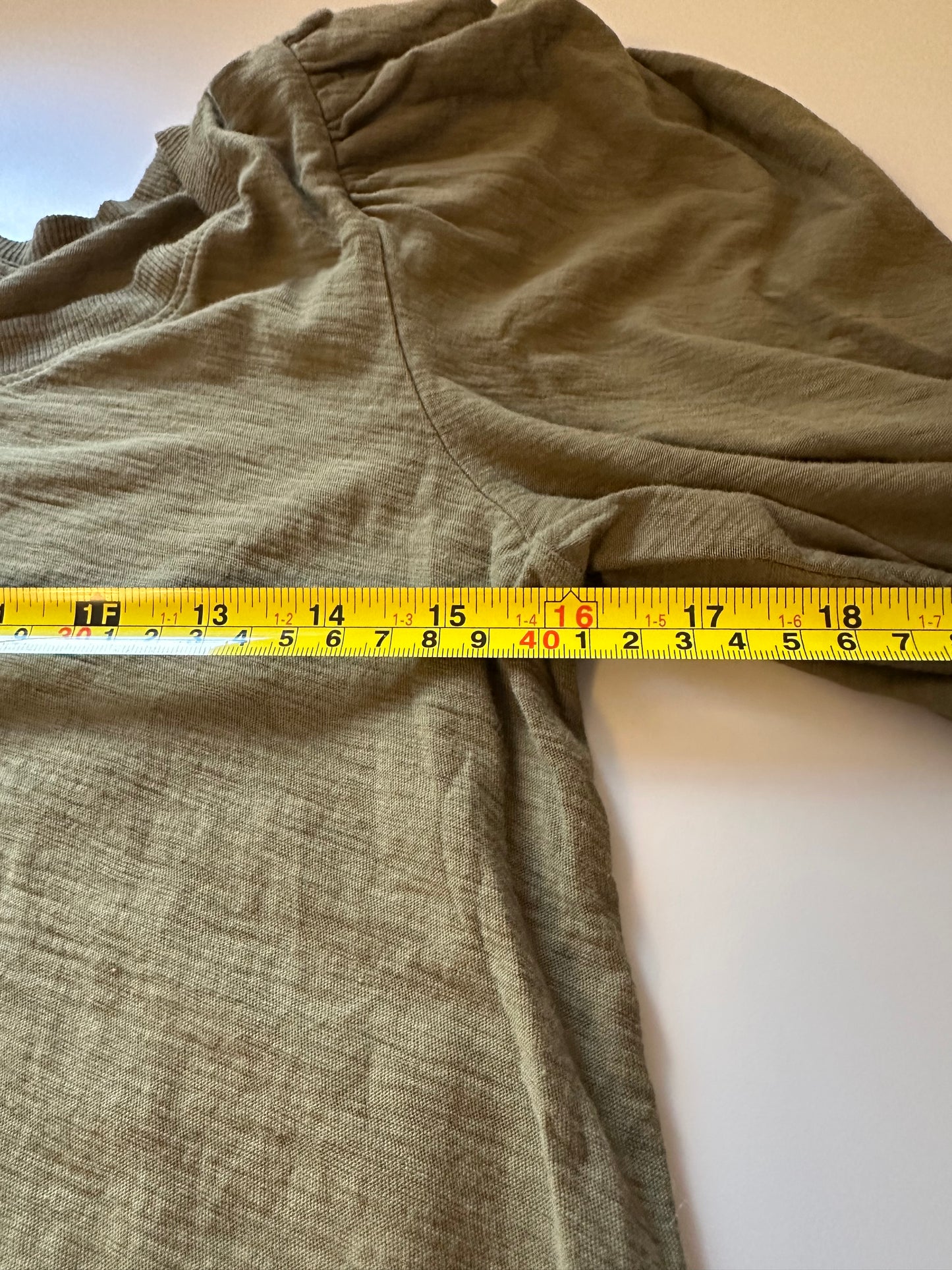 Nation LTD Olive Green Puff Sleeve Loren Pima Cotton Long Sleeve T-Shirt | Size Medium