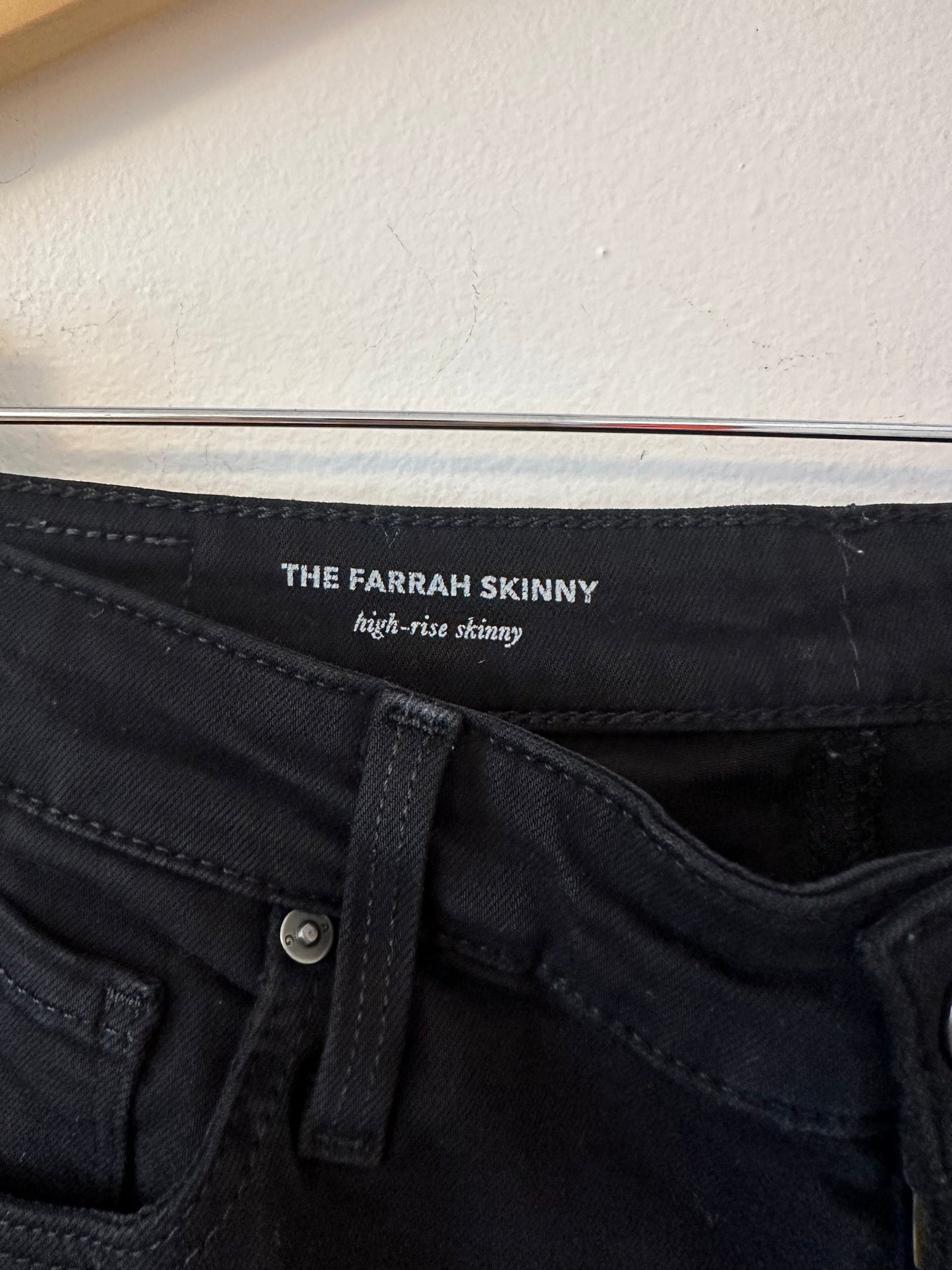 Adriano Goldschmied AG The Farrah High Rise Skinny Jeans In Black | Size 28